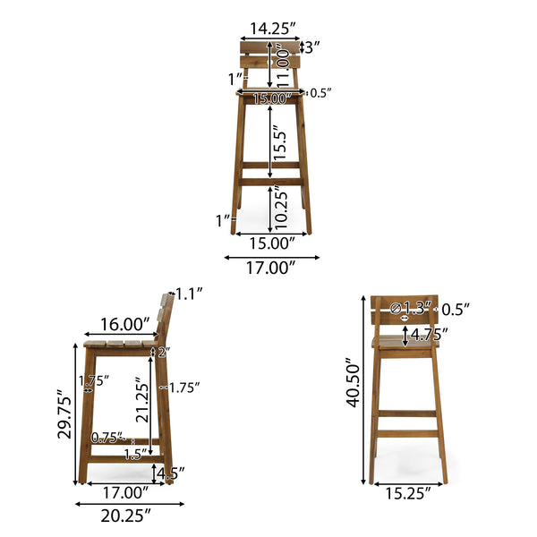 GDFStudio Ismay Outdoor Acacia Wood 30 Inch Barstools (Set of 2), Teak