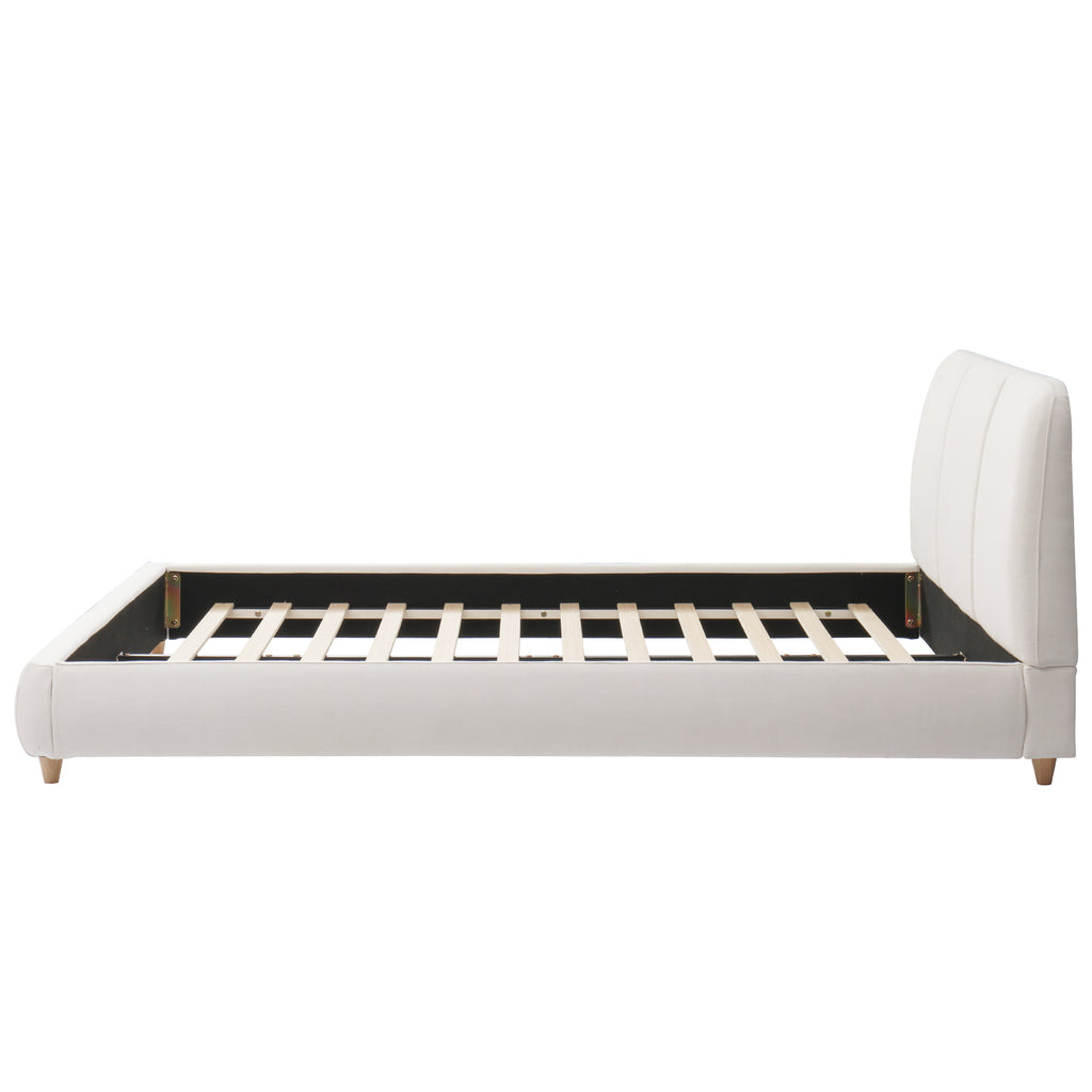 Christopher Knight Home Cotton Linen Upholstered Platform Bed with Solid Wood Legs & Metal Support Frame