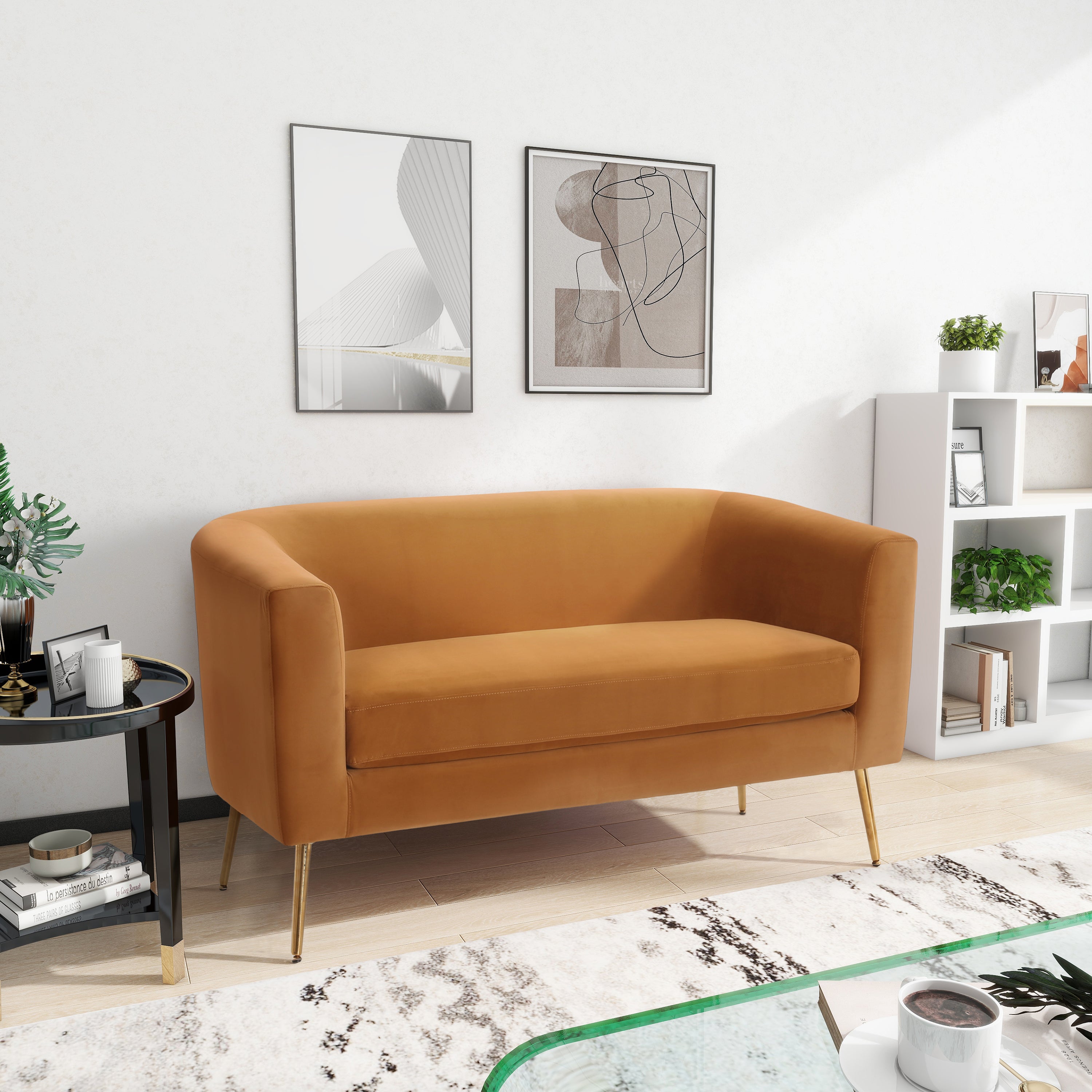 Velvet Loveseat – Modern Glam Minimalist Sofa for Living Room