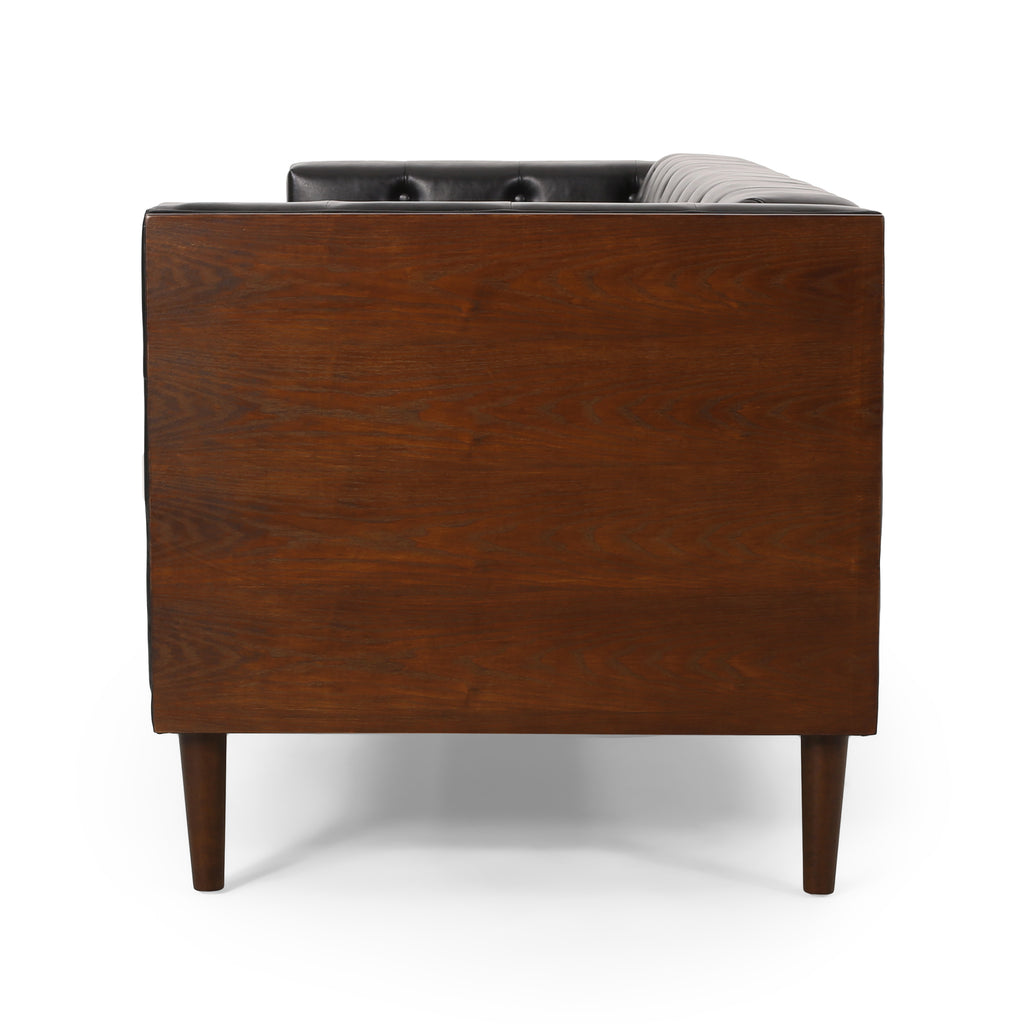 Contemporary Sofa with Diamond Tufting & Wood-Like Accents – Deep Seating Modern Upholstered Couch