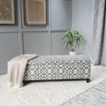 Storage Bench Ottoman with Hidden Storage & Geometric Gray-White Upholstery