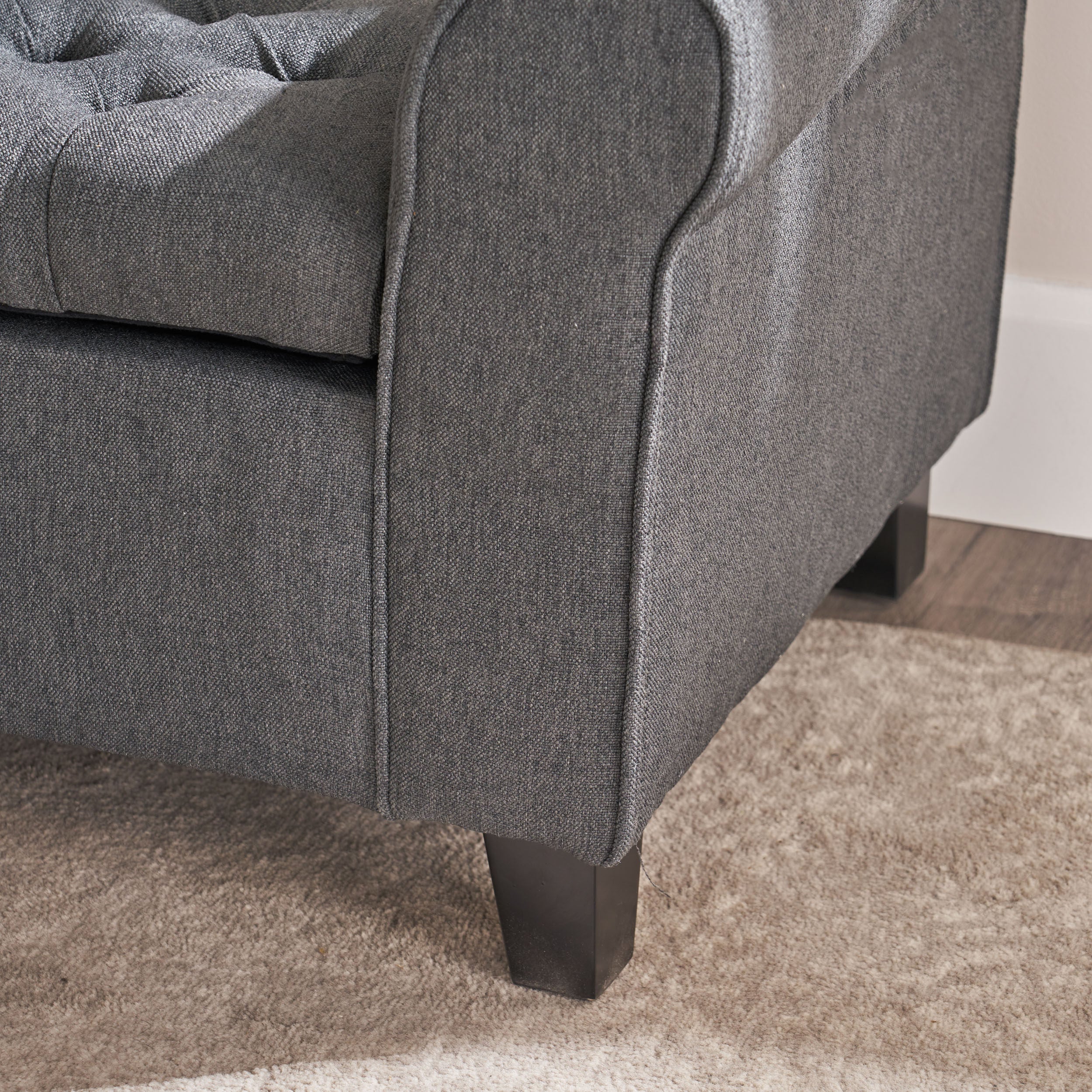 Contemporary Storage Ottoman Bench – Button-Tufted Diamond Stitch, Rolled Arms & Hidden Storage, 50” W