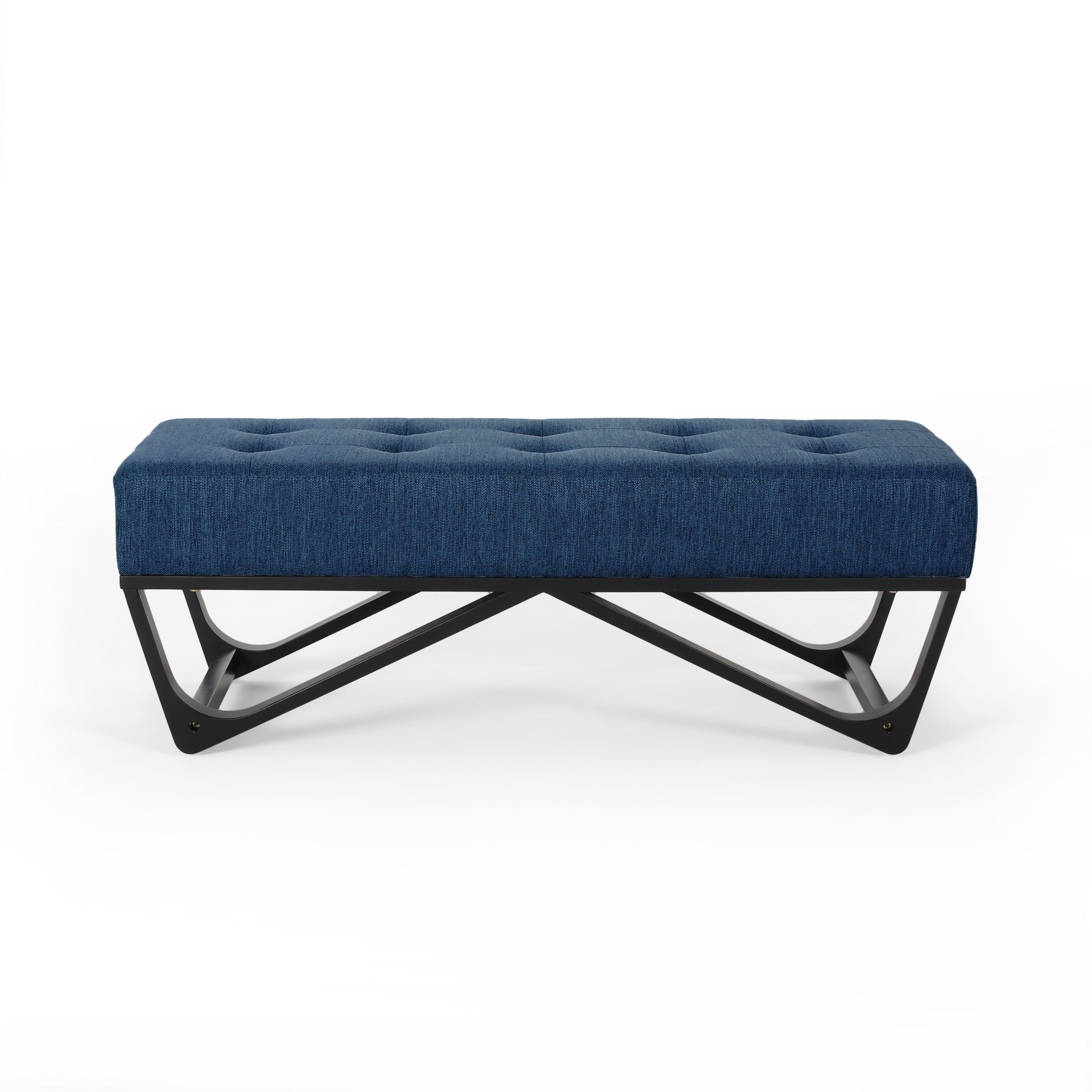 Christopher Knight Home Modern Upholstered Ottoman Bench with Tufted Waffle Stitch & Bentwood Base