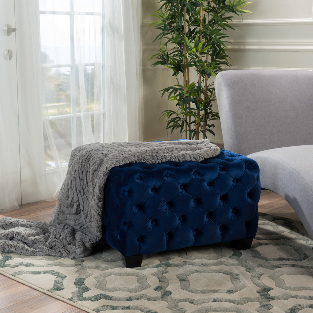 Modern Glam Velvet Ottoman – Button-Tufted Diamond Stitch, Coffee Table & Extra Seating, 29” Square