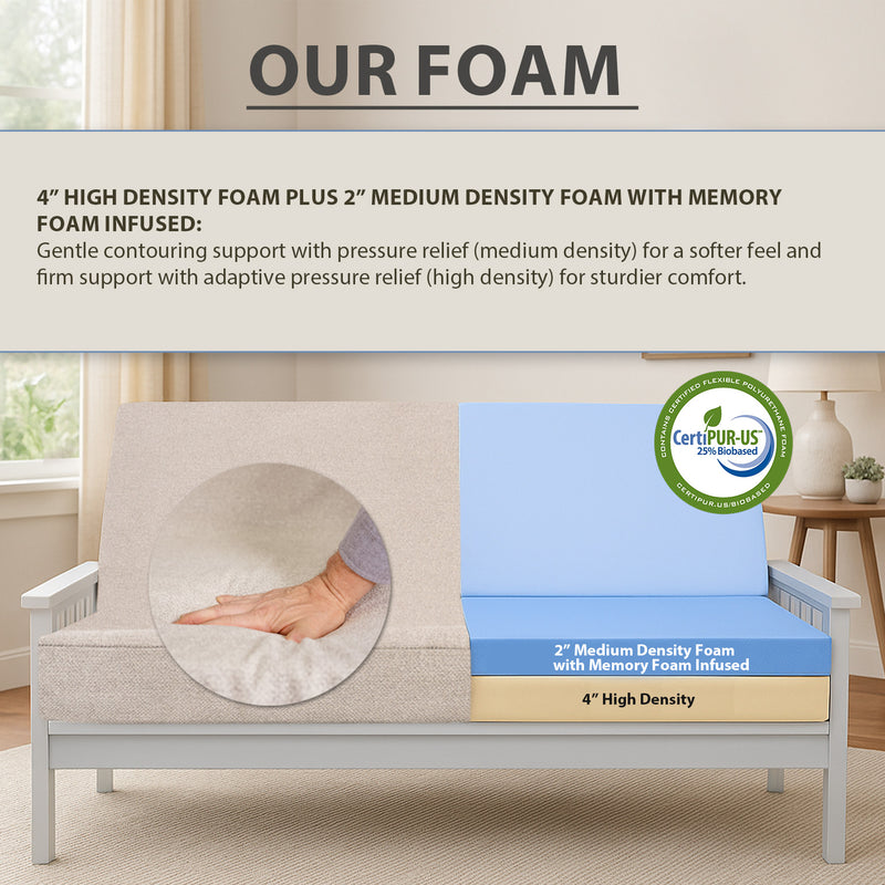 GDFStudio Melville Memory Foam Futon Mattress – Foldable Sofa Bed Cushion with Washable Cover (Frame Not Included)