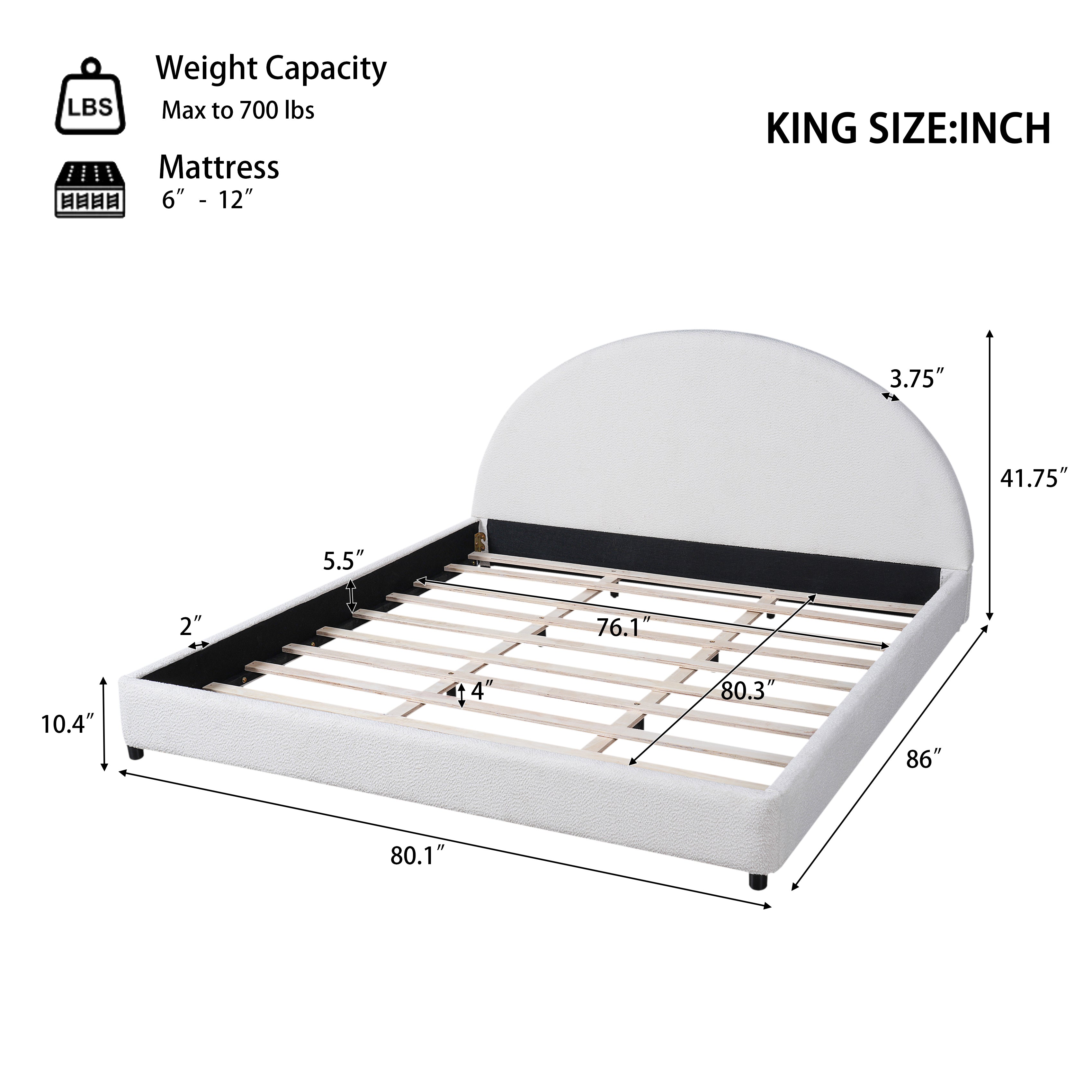 Christopher Knight Home Modern Boucle Upholstered Platform Bed with Thick Half-Round Headboard