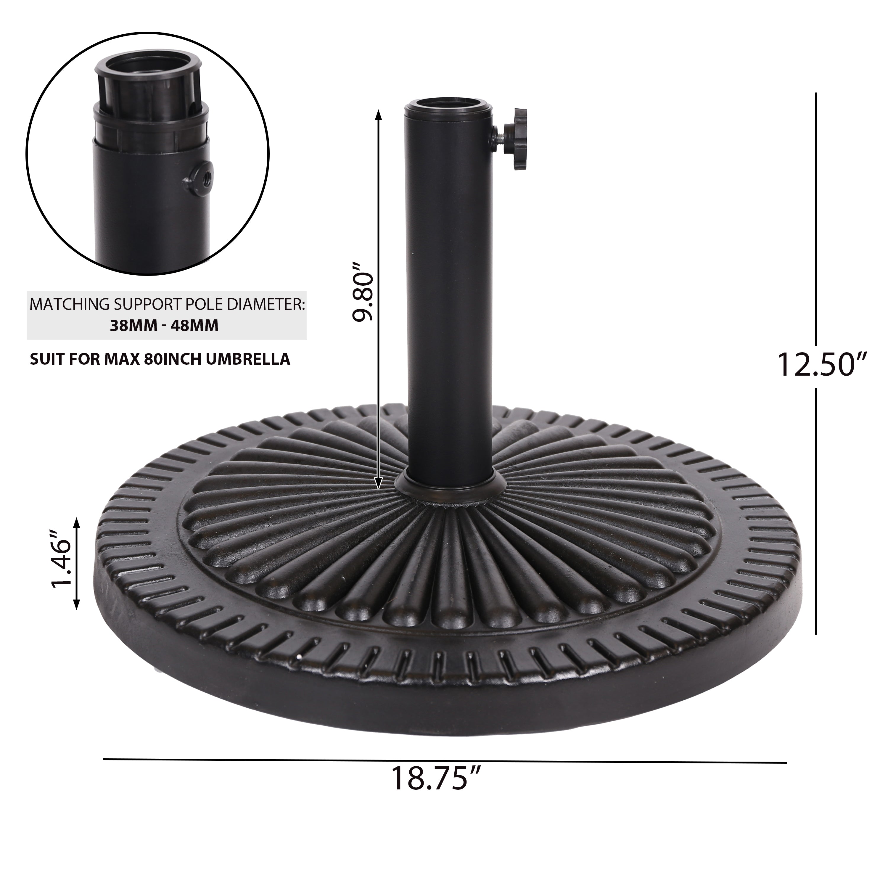 GDFStudio Syros Outdoor Resin and Steel Umbrella Base, Black