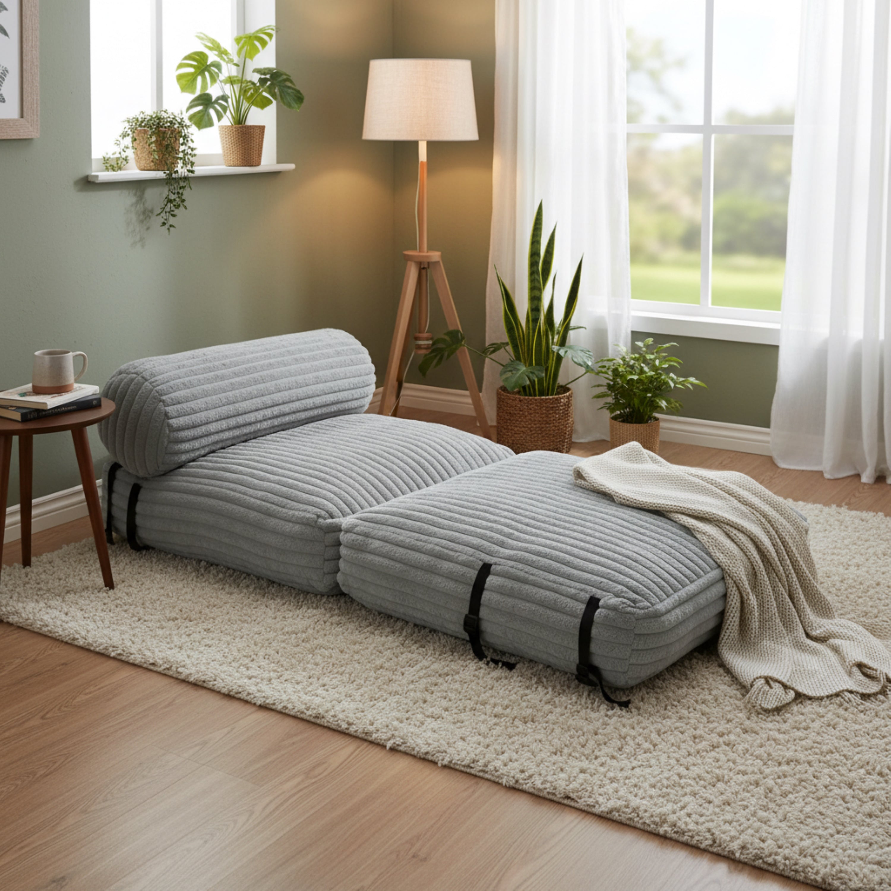 Christopher Knight Home Indoor Foldbable Versatile Soft Bean Bag Lounge chair, Light Gray