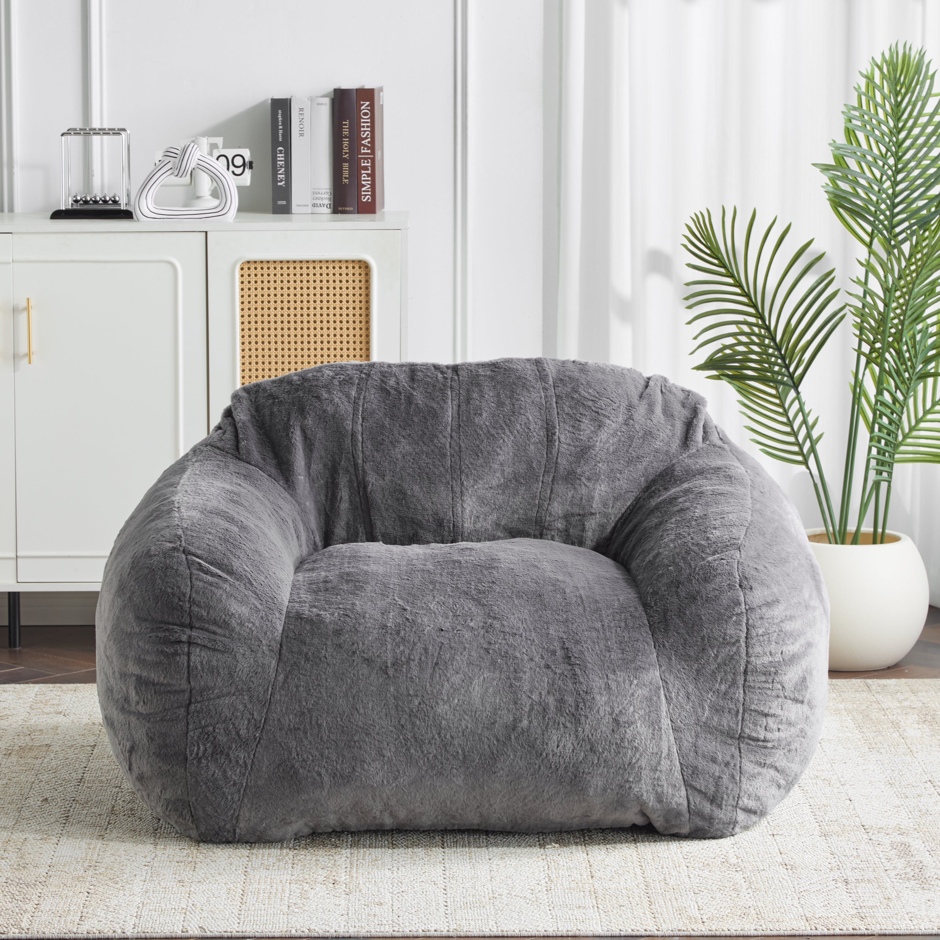 Christopher Knight Home Indoor Soft Bean Bag Chair, Faux Fur, Gray