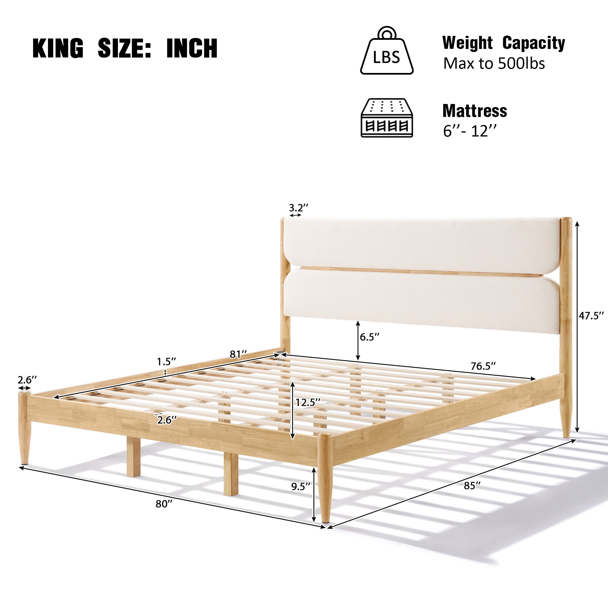 Christopher Knight Home Rubber Wood Upholstered Bed Frame with Tall Plush Headboard