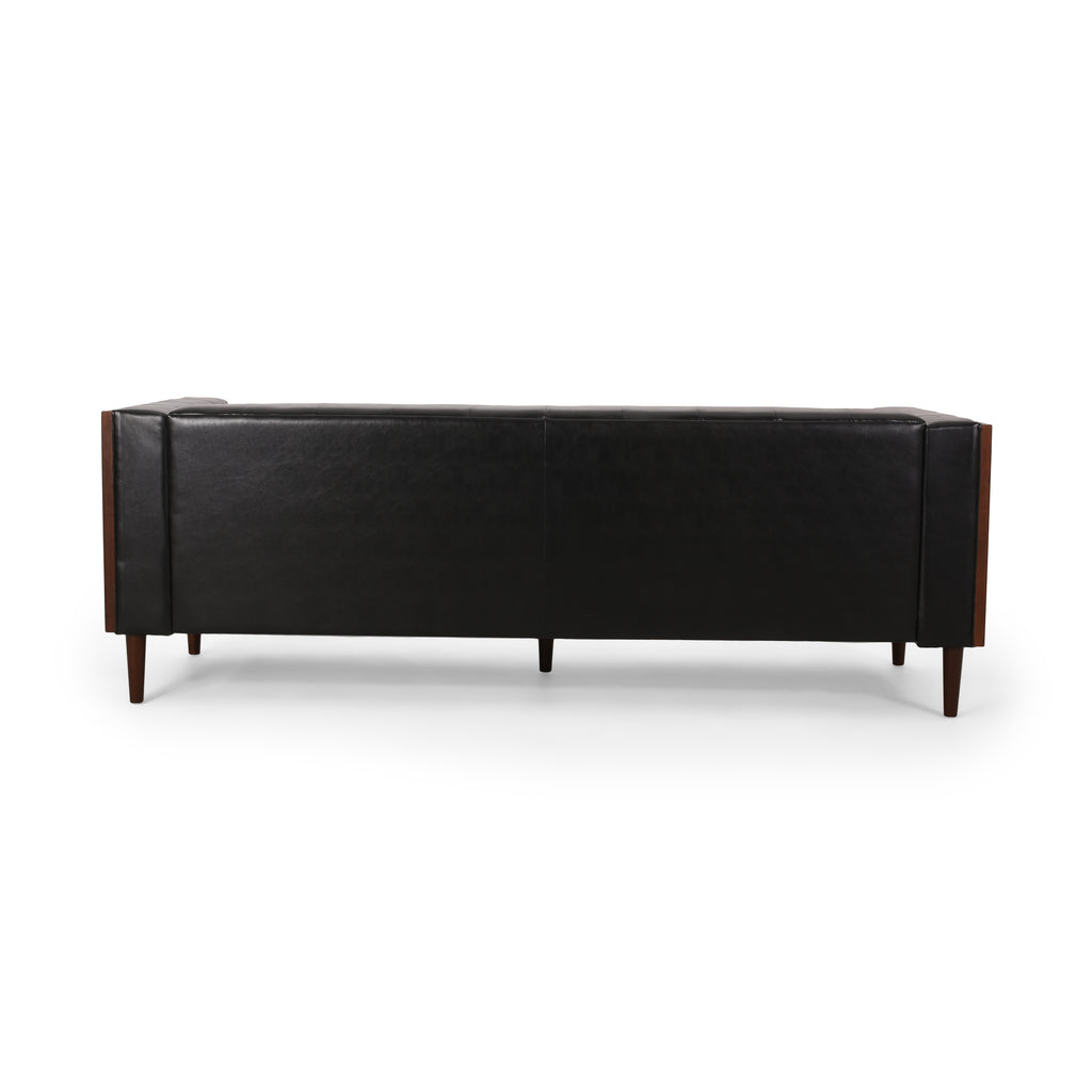Contemporary Sofa with Diamond Tufting & Wood-Like Accents – Deep Seating Modern Upholstered Couch