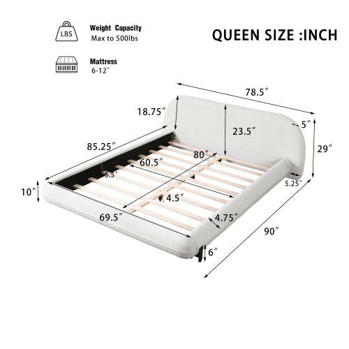 Christopher Knight Home Modern Boucle Upholstered Bed Frame with Thick Padded Headboard & Sturdy Wood-Steel Support