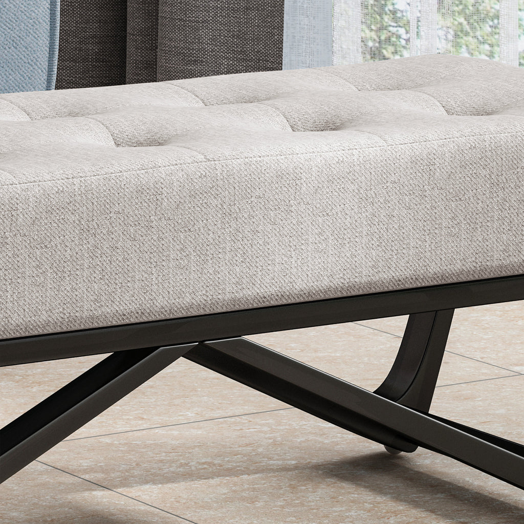 Christopher Knight Home Modern Upholstered Ottoman Bench with Tufted Waffle Stitch & Bentwood Base