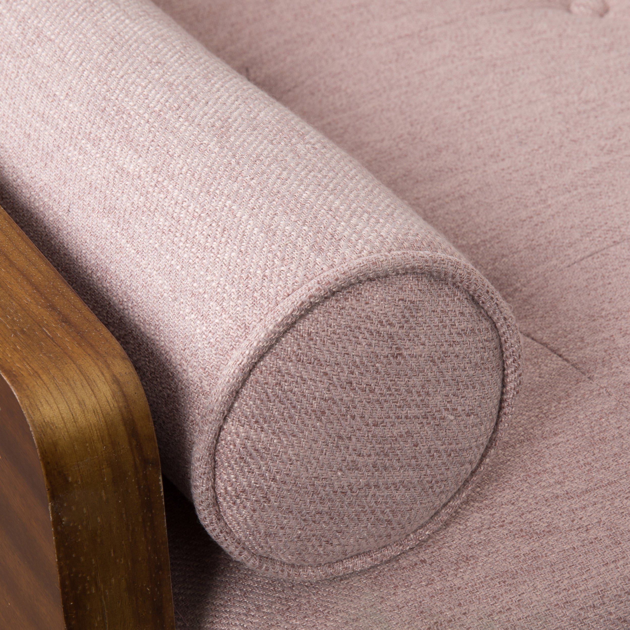 Christopher Knight Home Mid-Century Modern Tufted Fabric Sofa with Gold-Tipped Rubberwood Legs, Blush