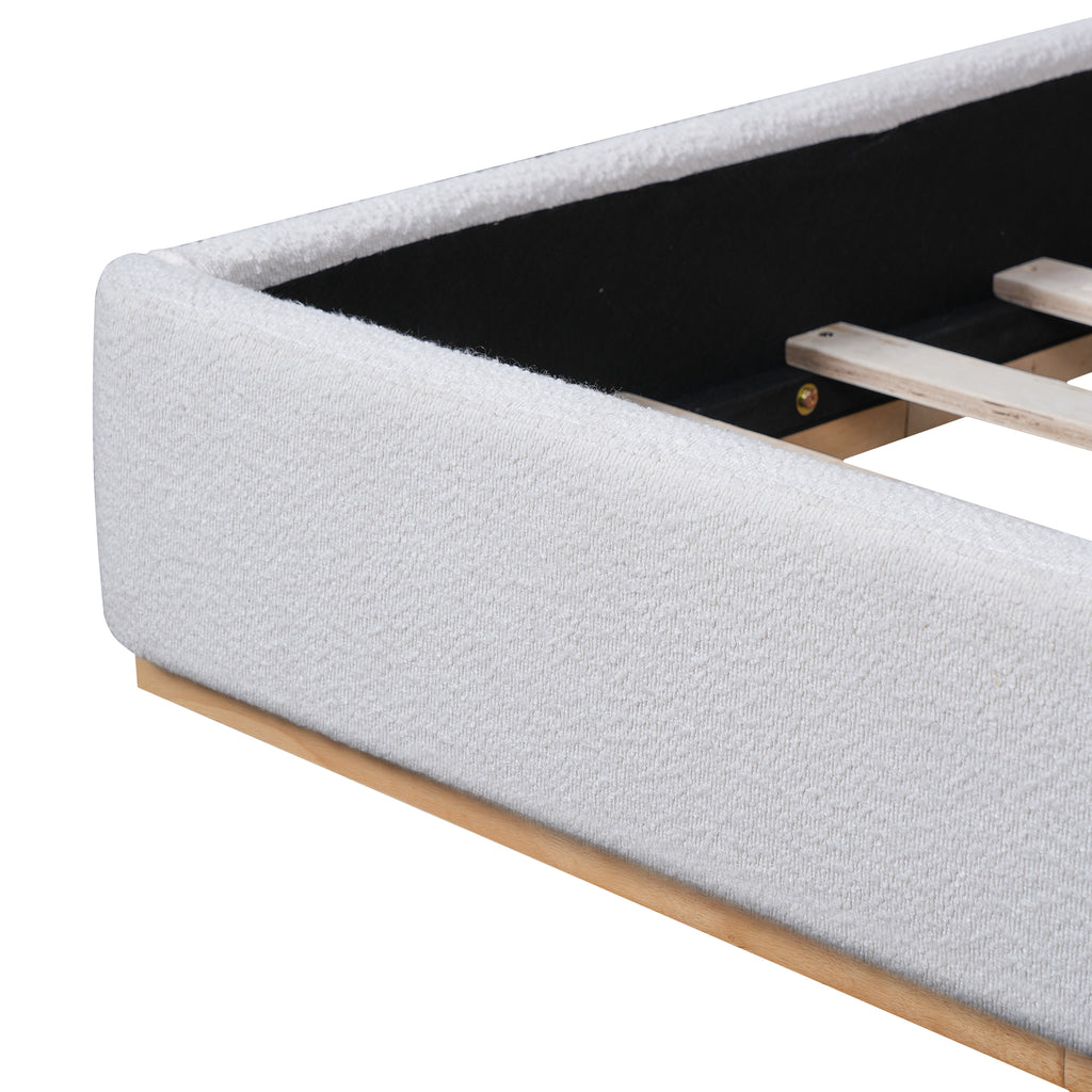 Christopher Knight Home Modern Boucle Upholstered Platform Bed with Solid Wood Base & Wingback Headboard