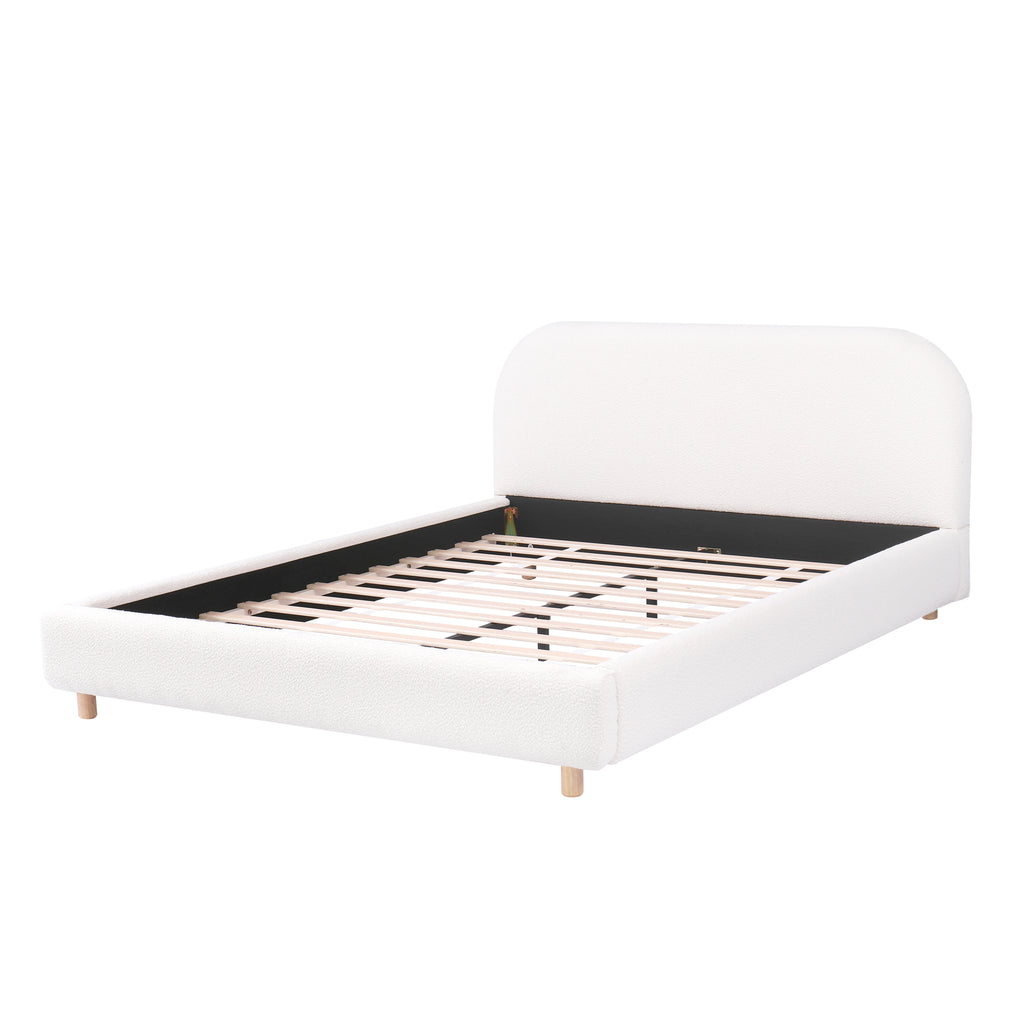 Christopher Knight Home Luxury Boucle Upholstered Queen Bed Frame with Headboard & Wooden Slats