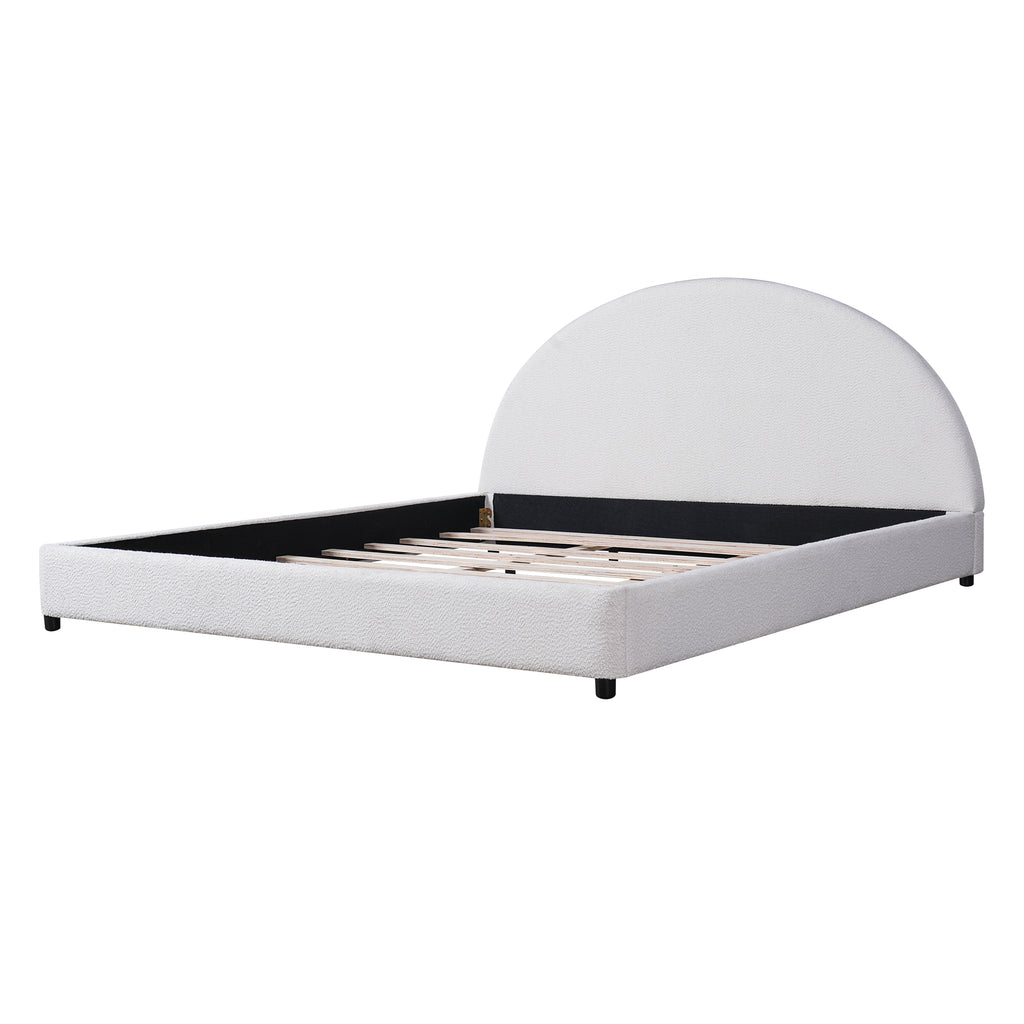 Christopher Knight Home Modern Boucle Upholstered Platform Bed with Thick Half-Round Headboard