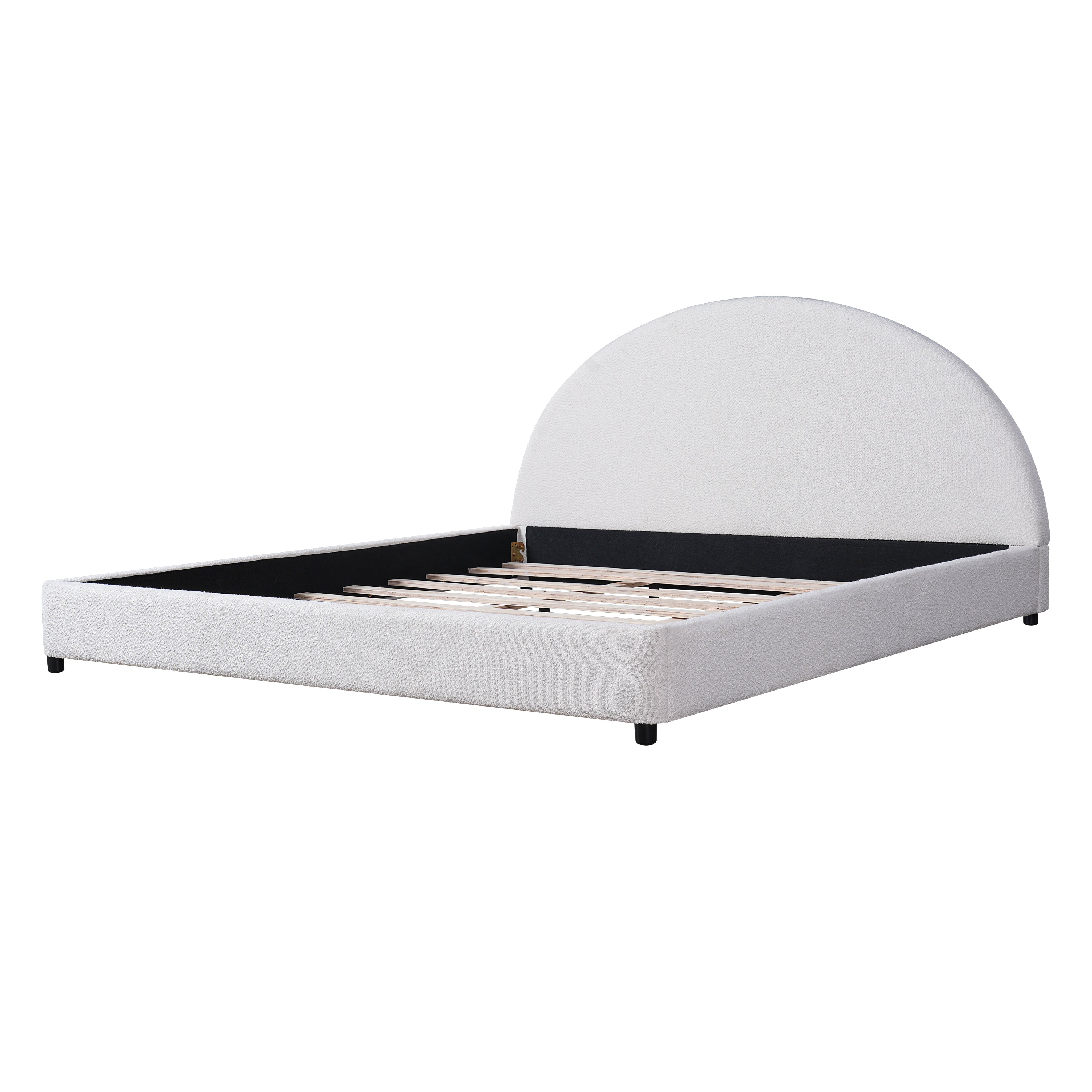 Christopher Knight Home Modern Boucle Upholstered Platform Bed with Thick Half-Round Headboard