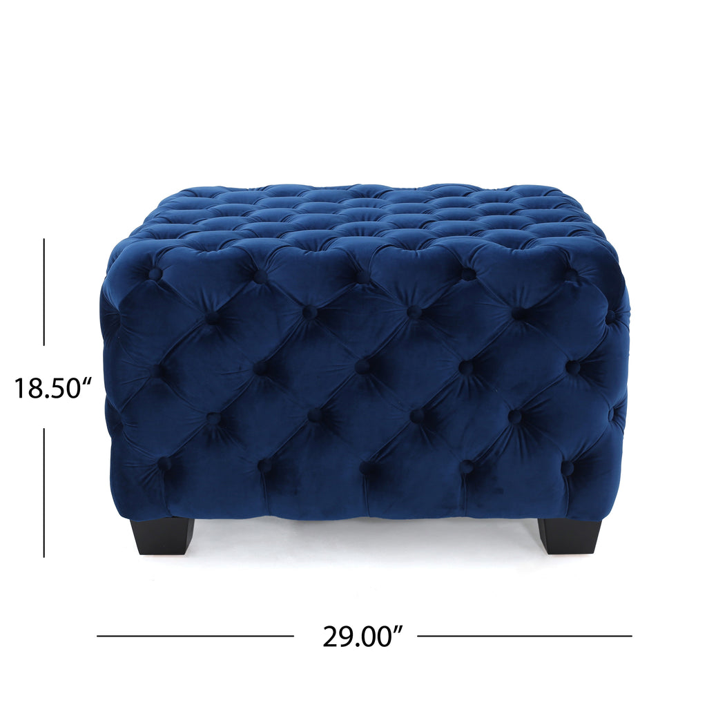 Modern Glam Velvet Ottoman – Button-Tufted Diamond Stitch, Coffee Table & Extra Seating, 29” Square