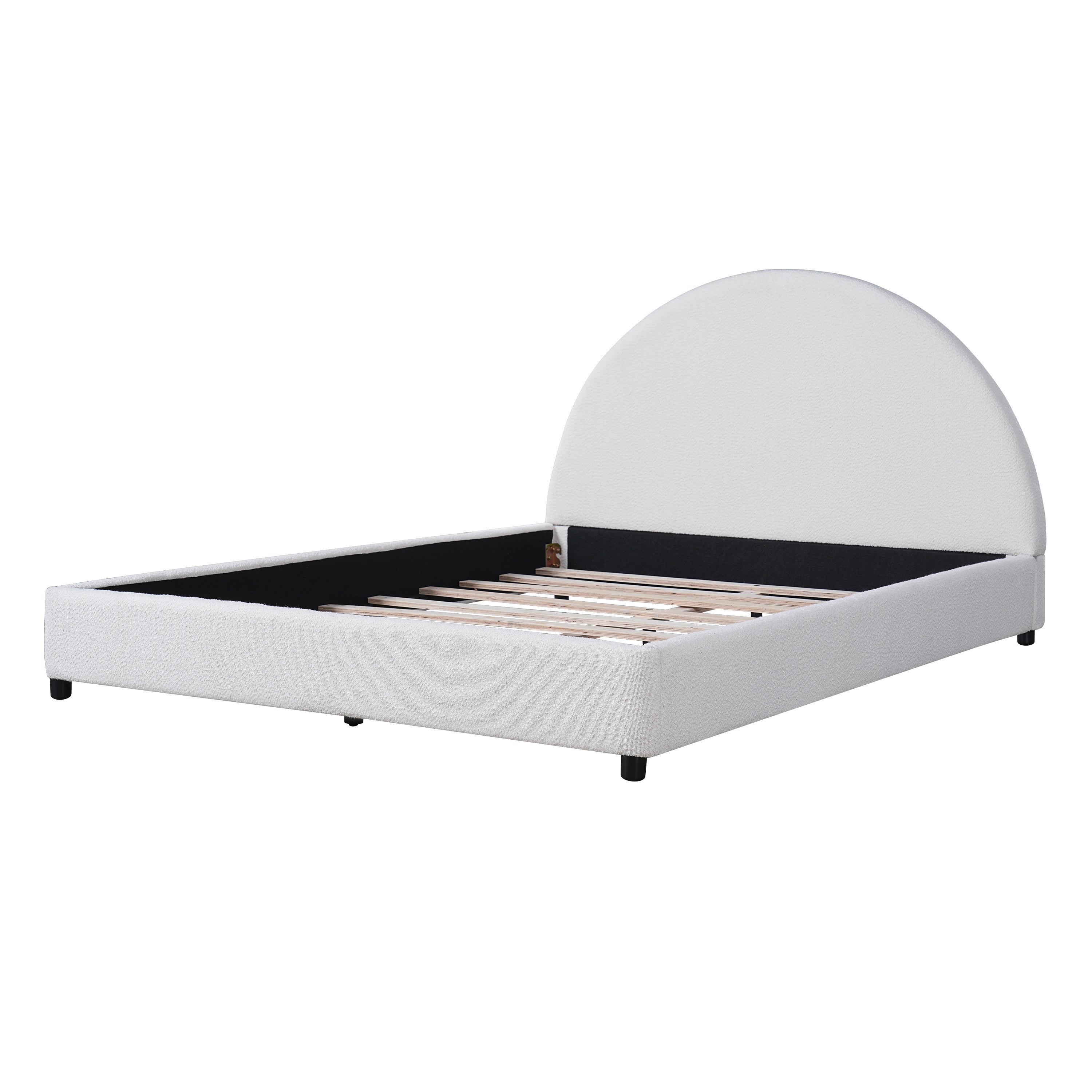 Christopher Knight Home Modern Boucle Upholstered Platform Bed with Thick Half-Round Headboard