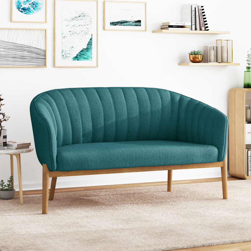 Mid-Century Modern Loveseat with Channel-Stitched Backrest & Rubberwood Legs – Upholstered Small Sofa