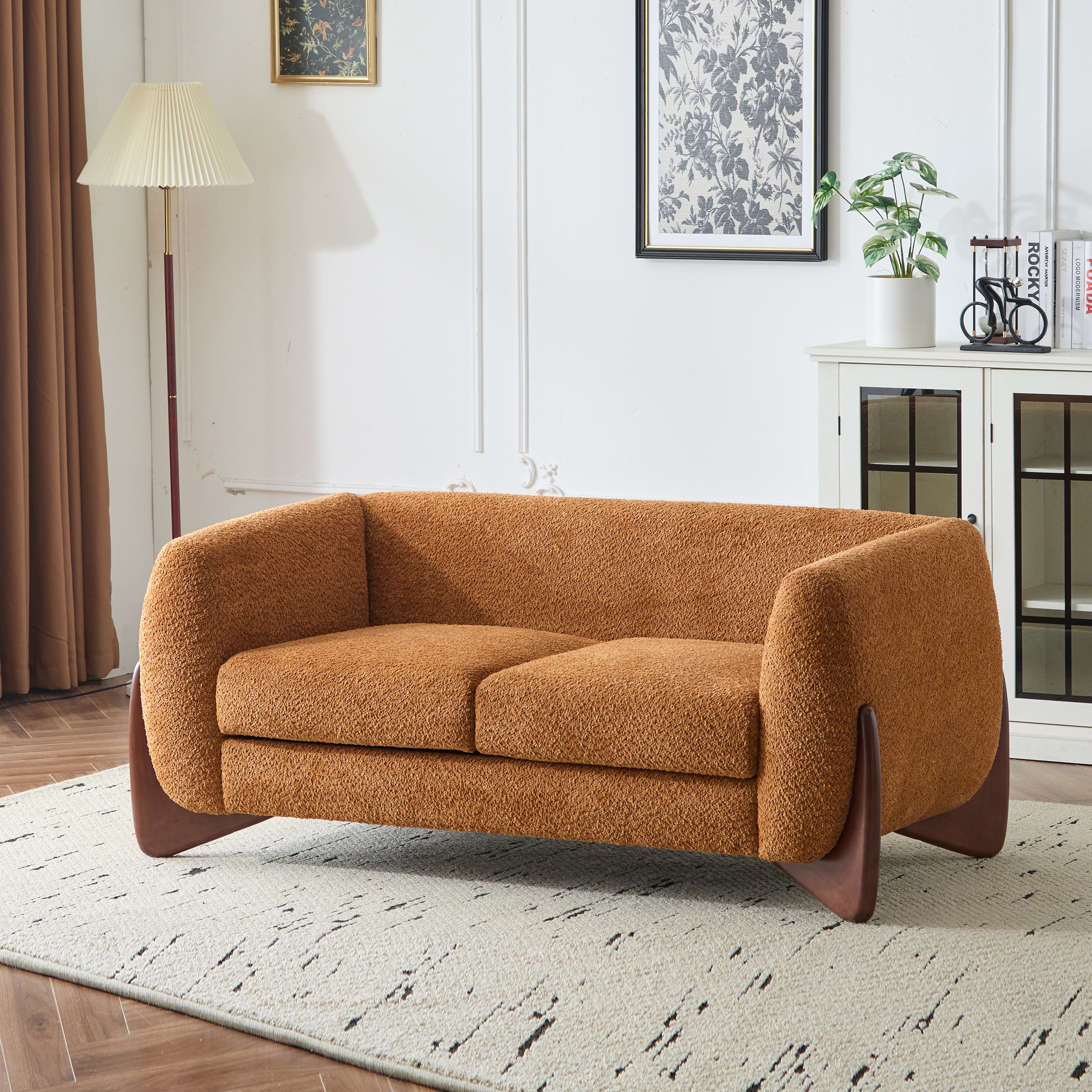 Christopher Knight Home Modern Boucle Upholstered 2-Seater Sofa with Birch Wood Legs