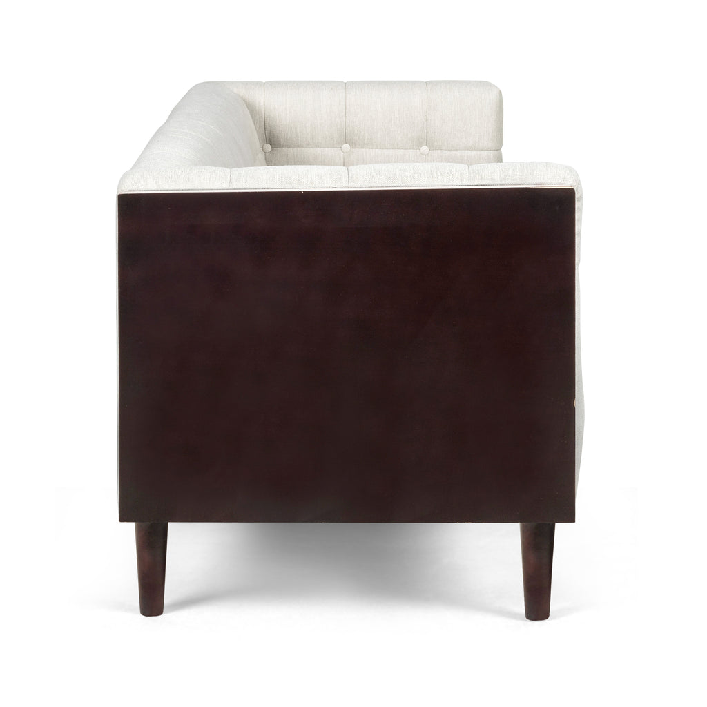 Stylish Mid-Century Modern Three-Seater Sofa with Button-Tufted Waffle Stitch