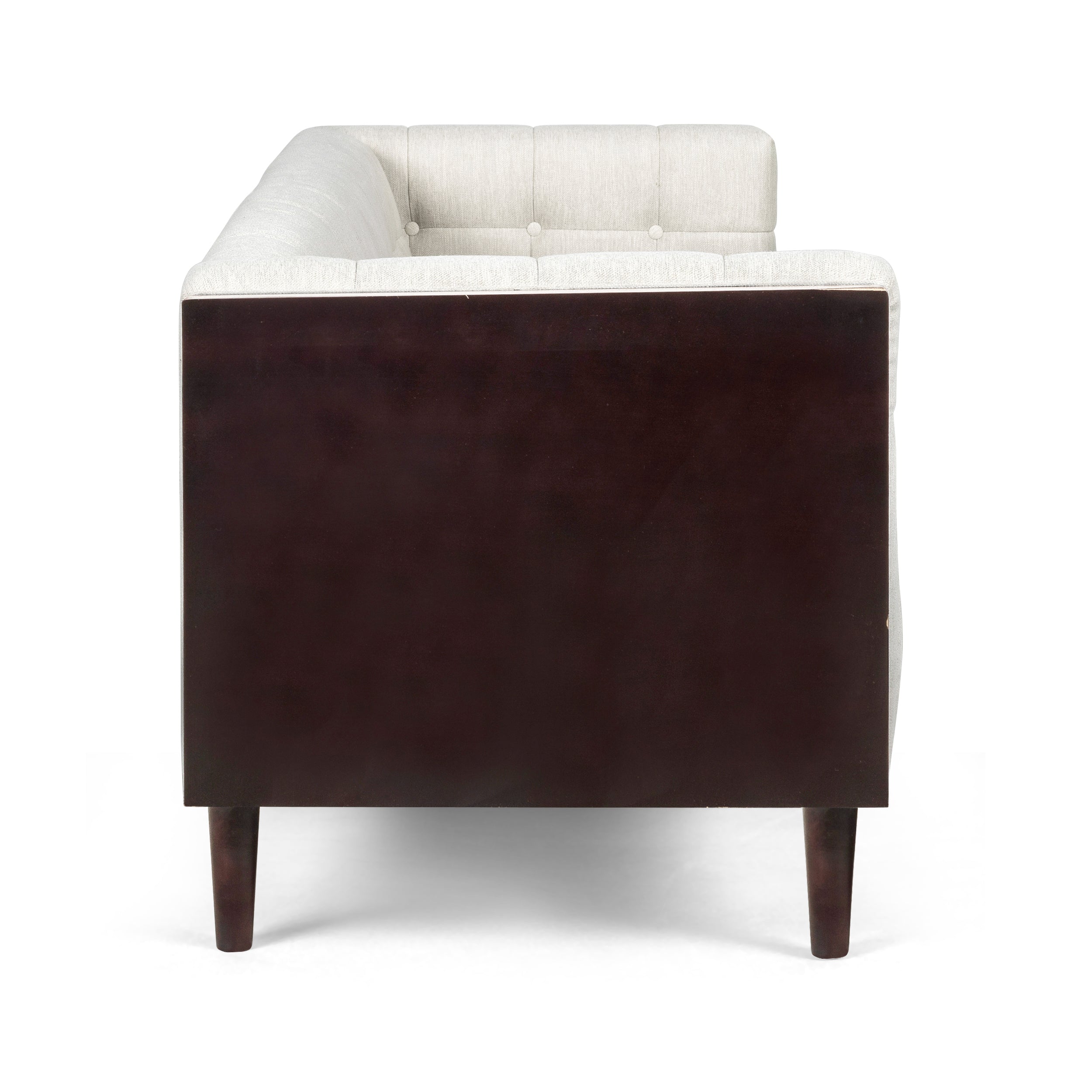 Stylish Mid-Century Modern Three-Seater Sofa with Button-Tufted Waffle Stitch