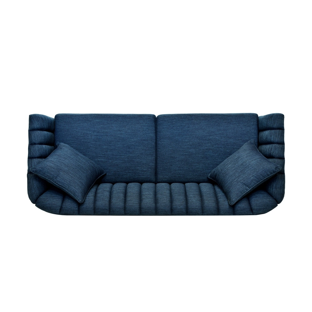Contemporary Upholstered 3-Seater Sofa with Channel Stitching & Accent Pillows