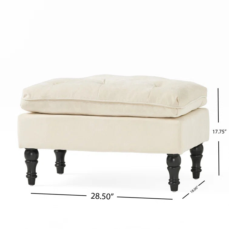 Christopher Knight Home Rectangular Tufted Pillow-Top Ottoman with Birchwood Frame & Turned Legs