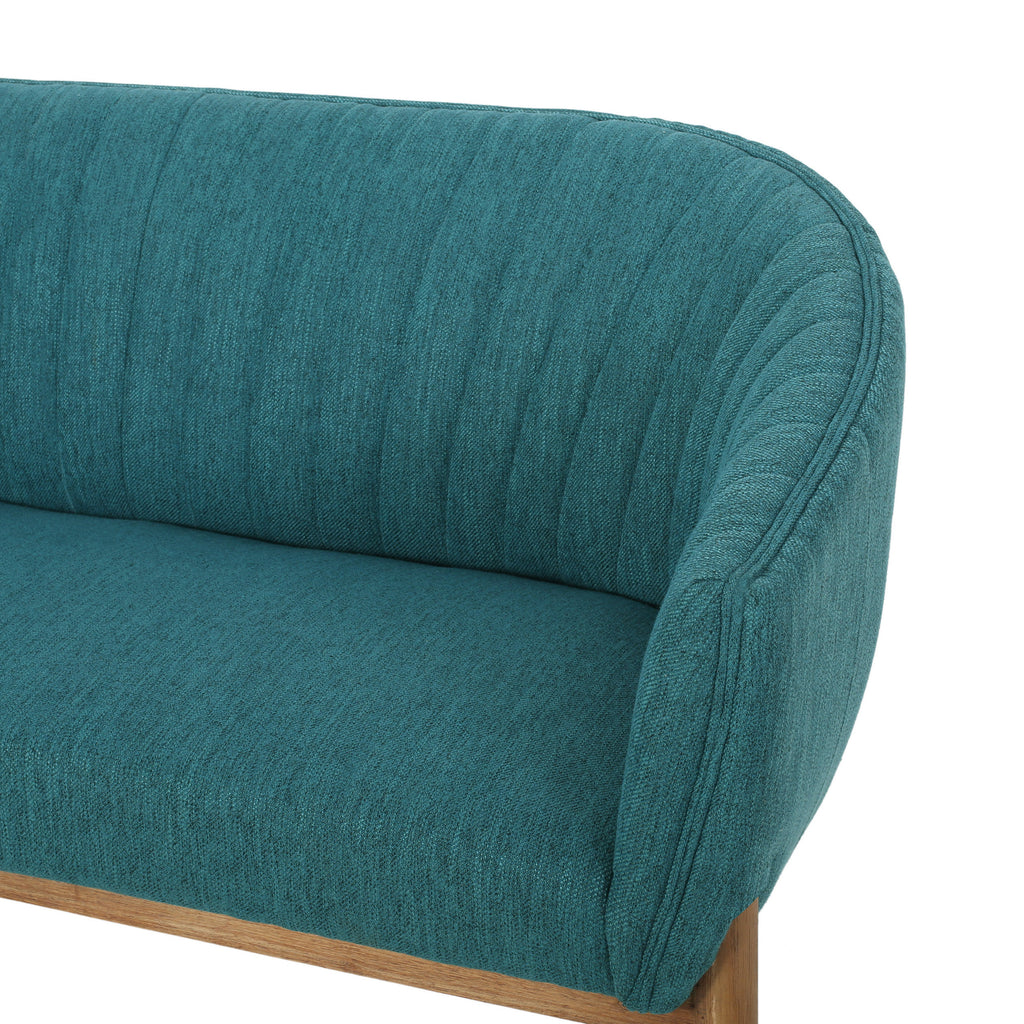 Mid-Century Modern Loveseat with Channel-Stitched Backrest & Rubberwood Legs – Upholstered Small Sofa
