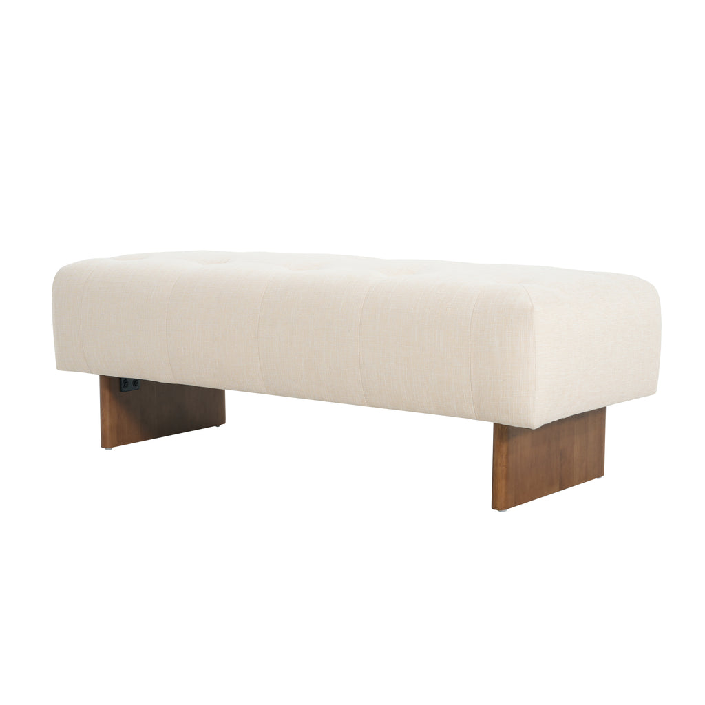 Christopher Knight Home Modern Rectangular Linen Ottoman Bench – Tufted Upholstered Footstool with Wood Legs