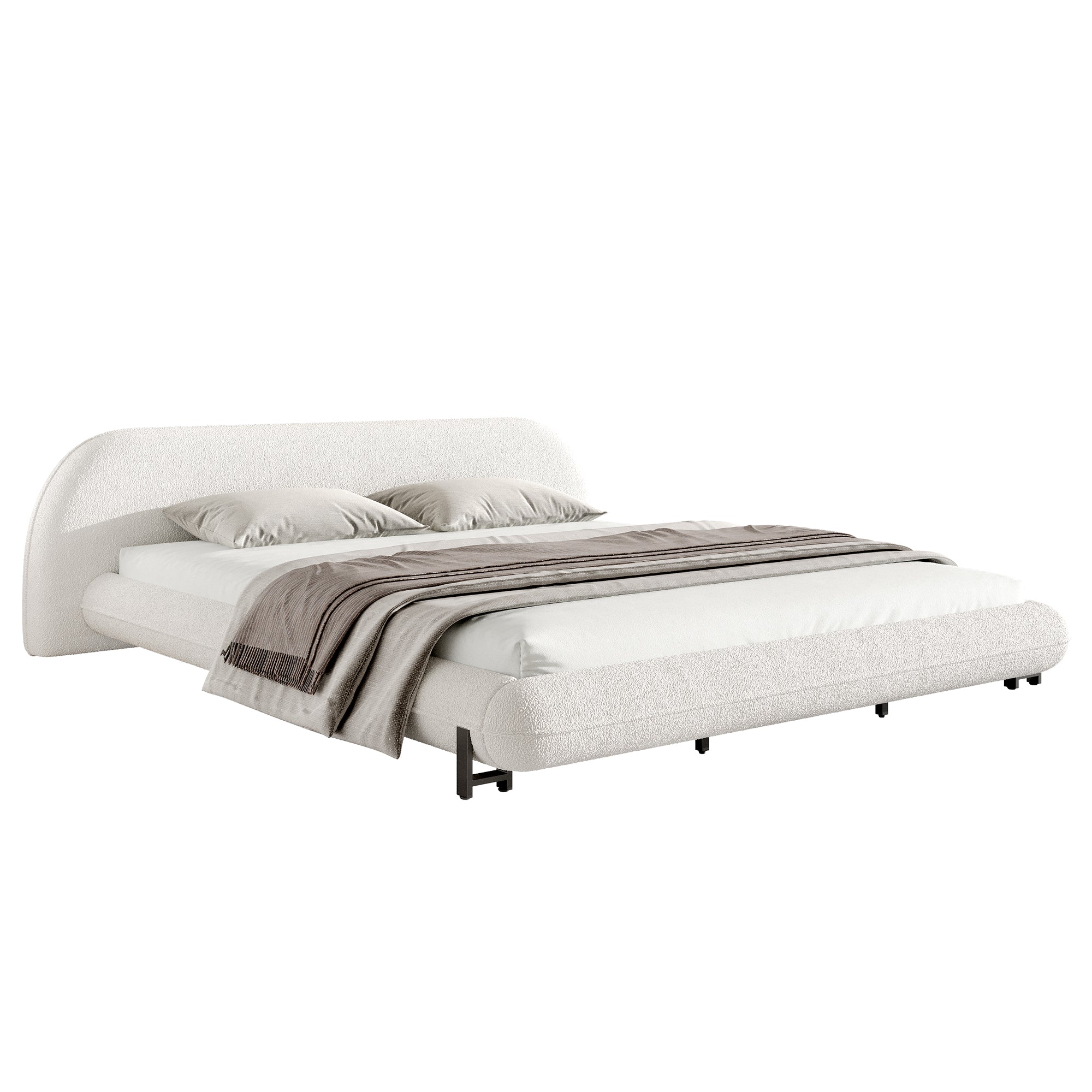 Christopher Knight Home Modern Boucle Upholstered Bed Frame with Thick Padded Headboard & Sturdy Wood-Steel Support