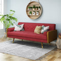 Mid-Century Modern Sofa with Button Tufting & Gold-Tipped Rubberwood Legs – Fabric Upholstered Living Room Couch
