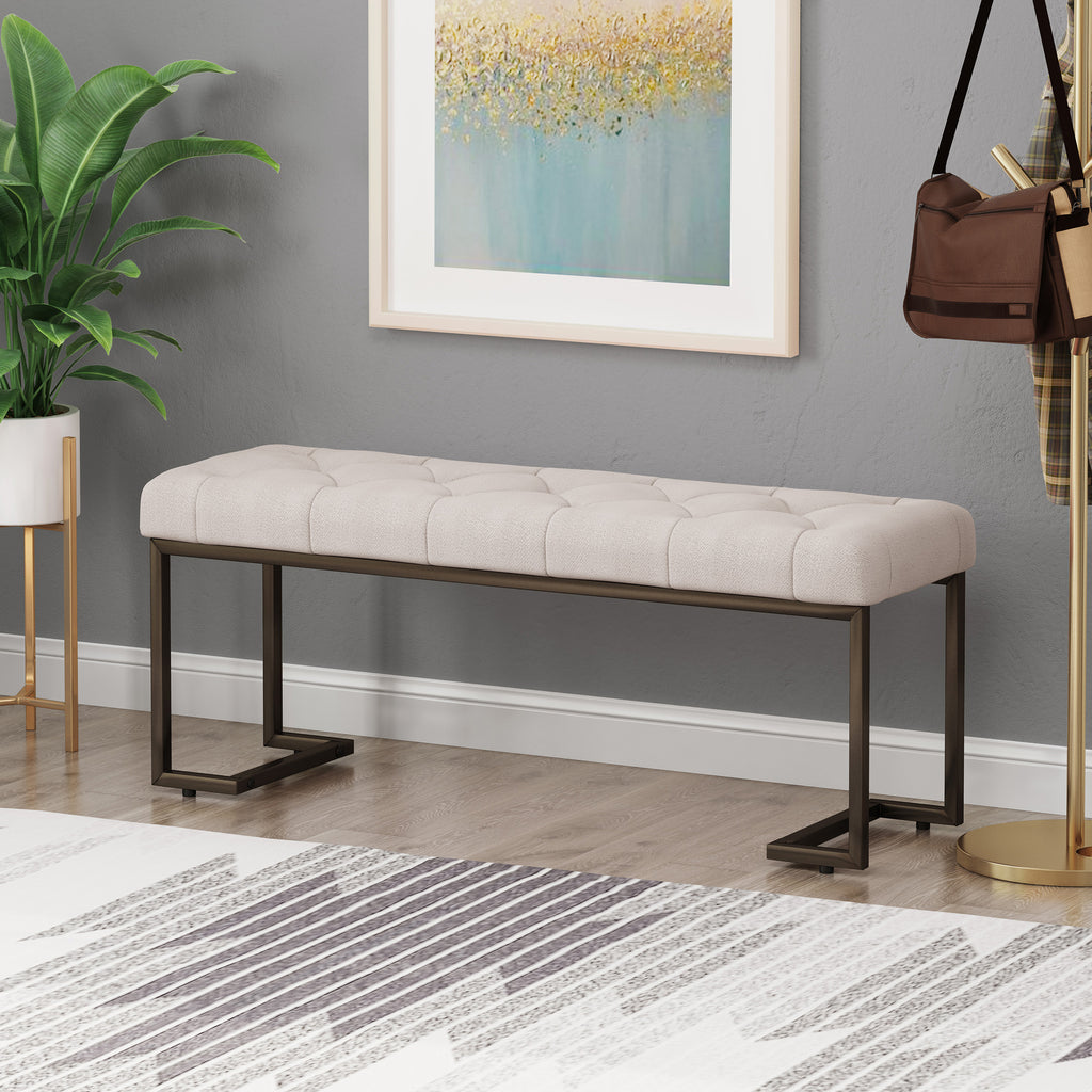 Christopher Knight Home Modern Tufted Upholstered Ottoman Bench with Metal Legs