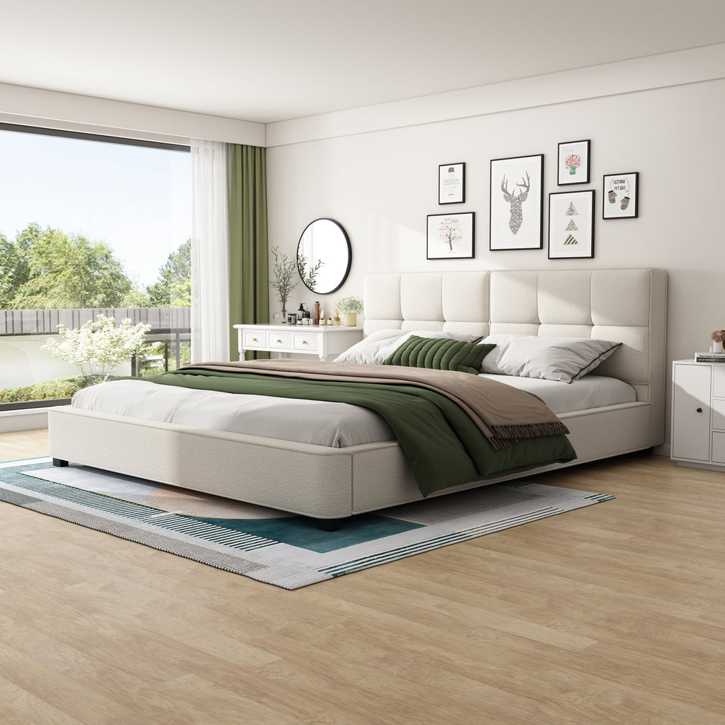 Christopher Knight Home Modern Boucle Upholstered Platform Bed with Tufted Headboard,King