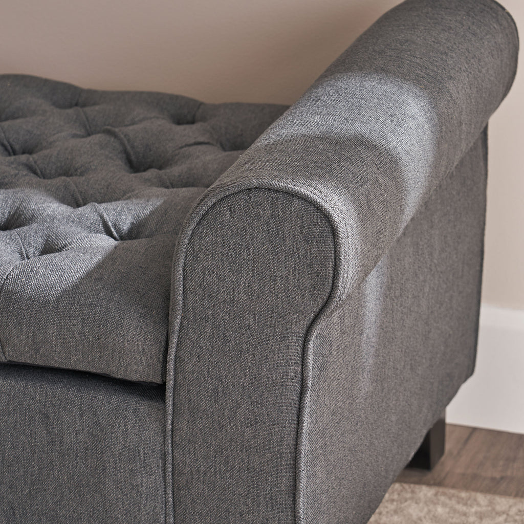 Contemporary Storage Ottoman Bench – Button-Tufted Diamond Stitch, Rolled Arms & Hidden Storage, 50” W