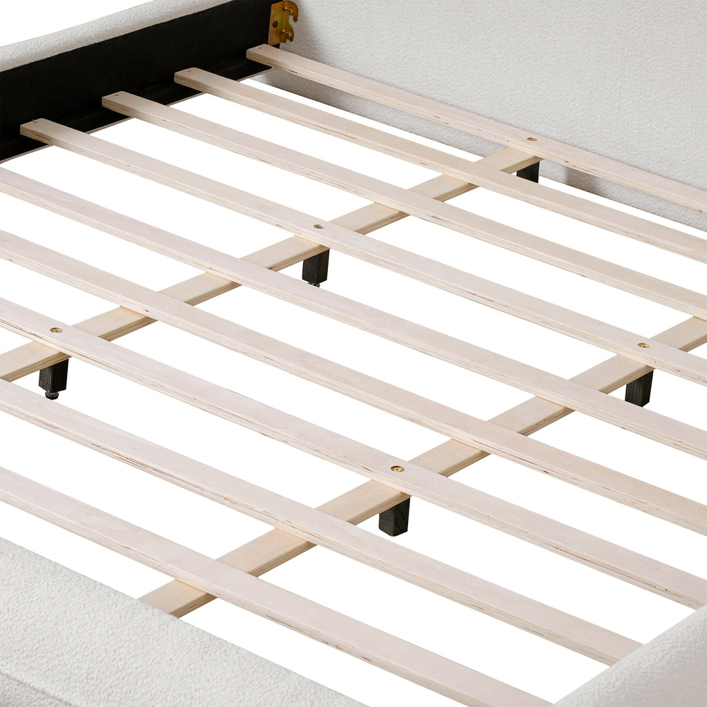 Christopher Knight Home Modern Boucle Upholstered Bed Frame with Thick Padded Headboard & Sturdy Wood-Steel Support