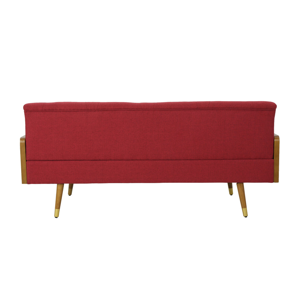 Mid-Century Modern Sofa with Button Tufting & Gold-Tipped Rubberwood Legs – Fabric Upholstered Living Room Couch
