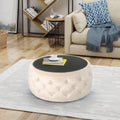 Christopher Knight Home Velvet Round Tufted Ottoman with Tempered Glass Top – Modern Glam Accent
