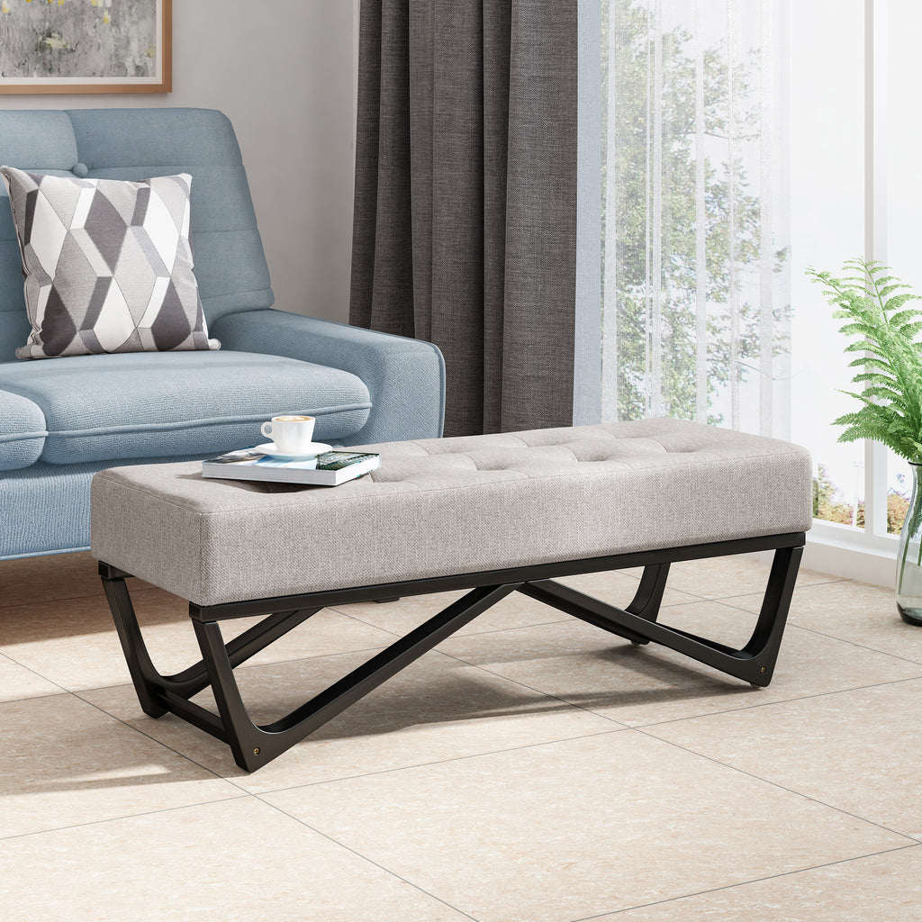 Christopher Knight Home Modern Upholstered Ottoman Bench with Tufted Waffle Stitch & Bentwood Base