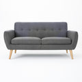 Mid-Century Modern Loveseat with Button-Tufted Waffle Stitch & Tapered Wood Legs – Compact Small-Space Sofa