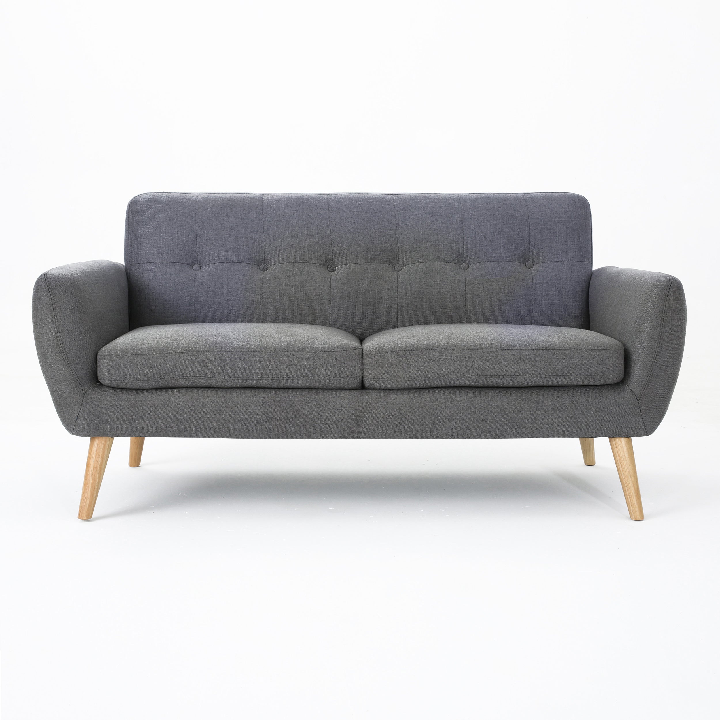 Mid-Century Modern Loveseat with Button-Tufted Waffle Stitch & Tapered Wood Legs – Compact Small-Space Sofa
