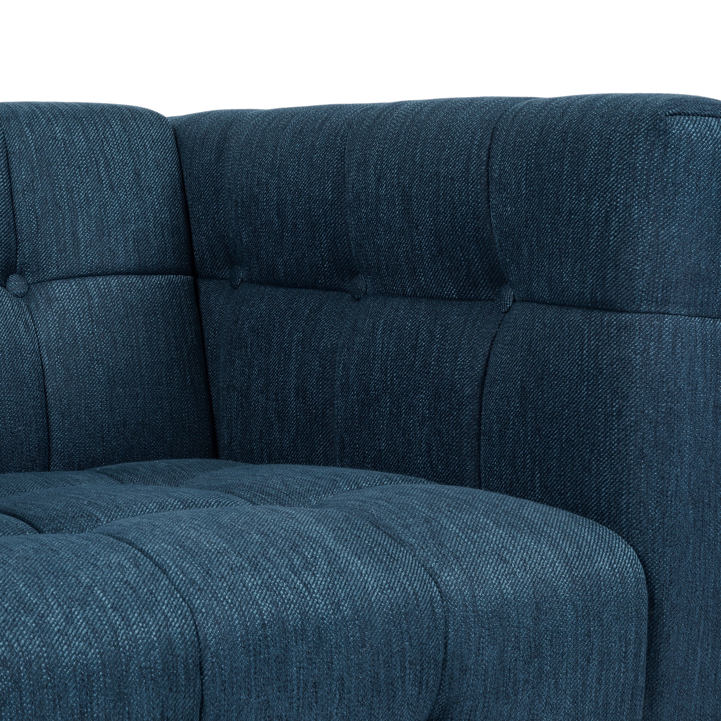 Stylish Mid-Century Modern Three-Seater Sofa with Button-Tufted Waffle Stitch