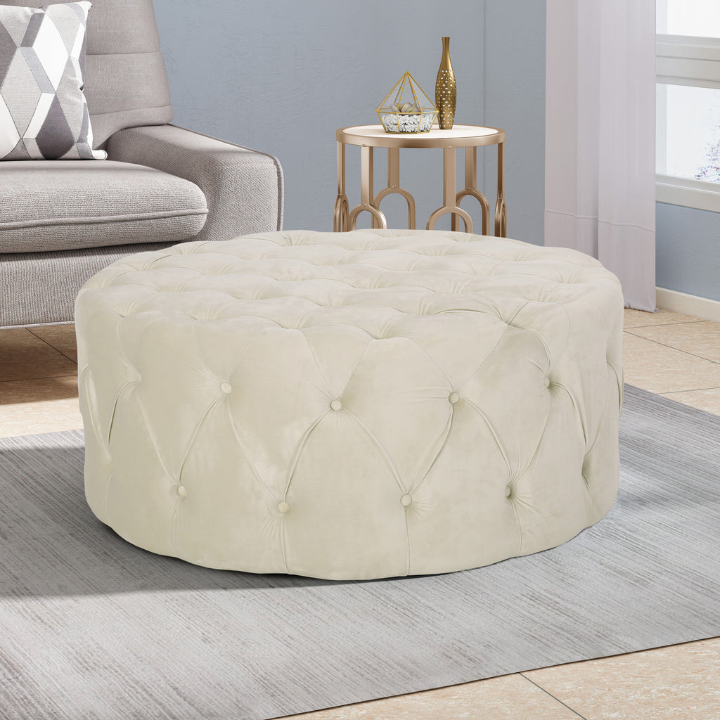 Christopher Knight Home 40" Tufted Velvet Square Ottoman – Oversized Modern Glam Cocktail Coffee Table Bench