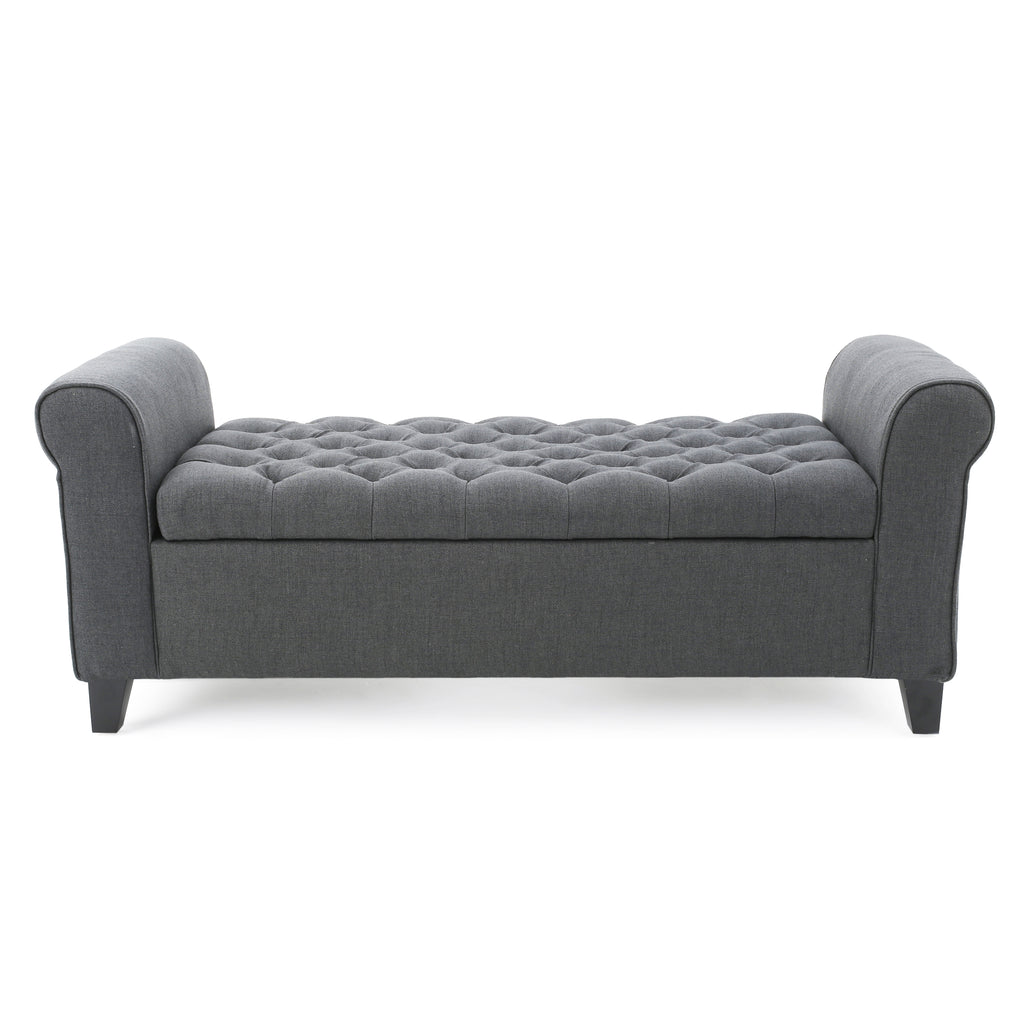 Contemporary Storage Ottoman Bench – Button-Tufted Diamond Stitch, Rolled Arms & Hidden Storage, 50” W