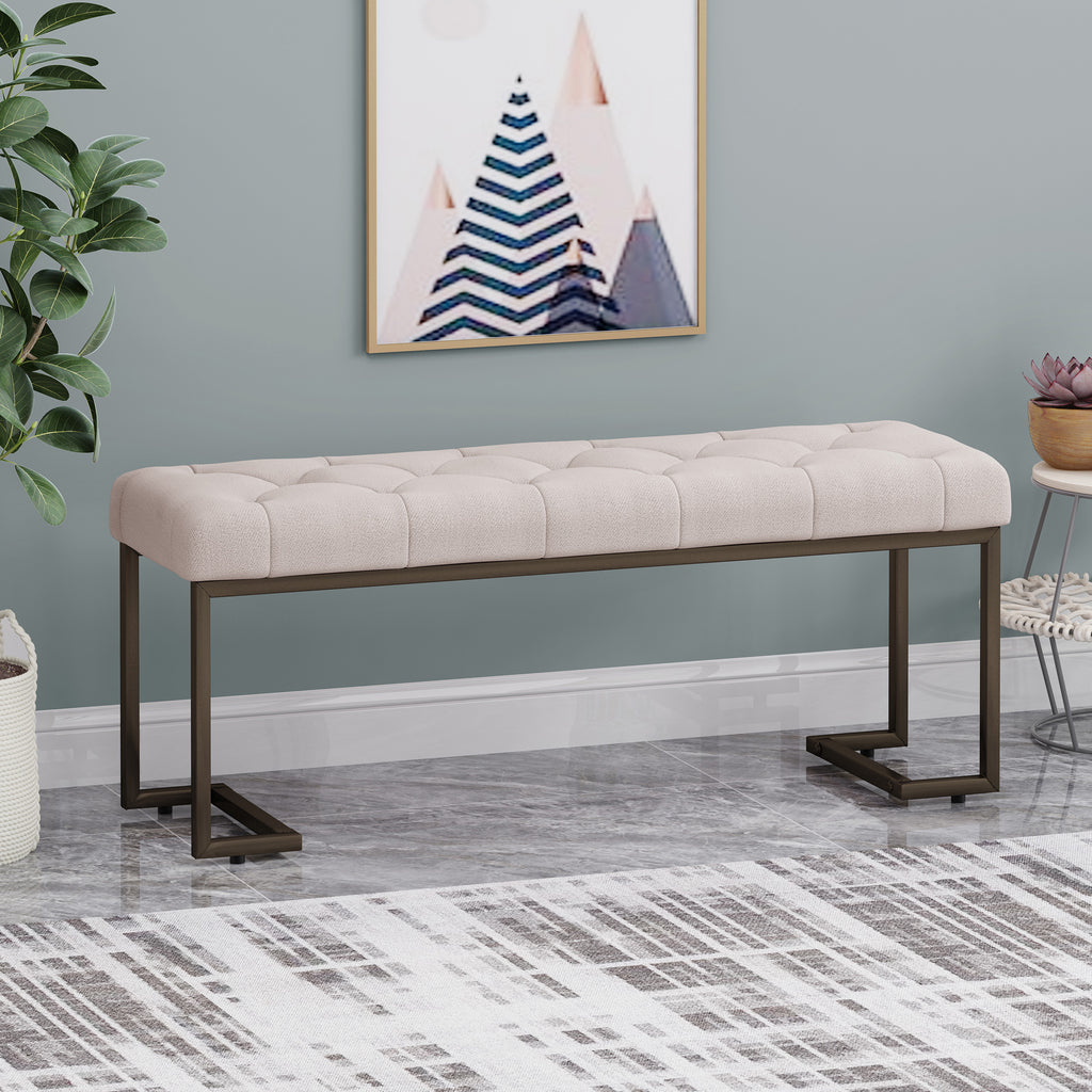 Christopher Knight Home Modern Tufted Upholstered Ottoman Bench with Metal Legs