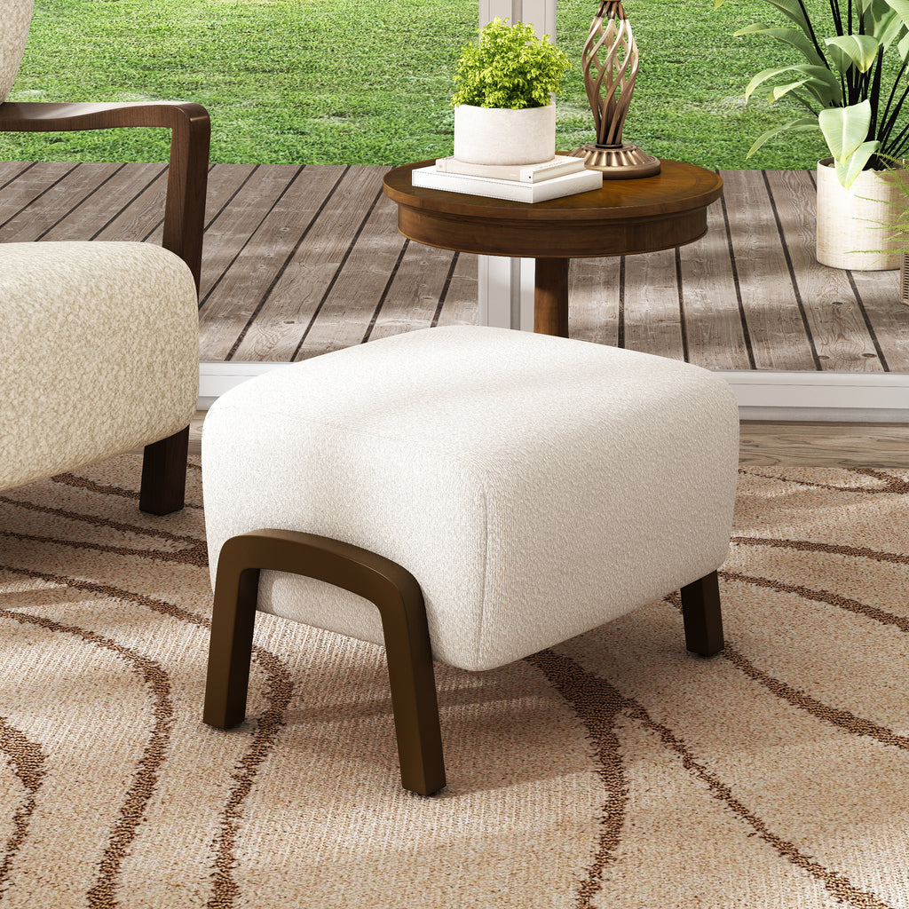 Boucle Storage Ottoman with Solid Wood Legs – Modern Upholstered Footrest & Accent Bench