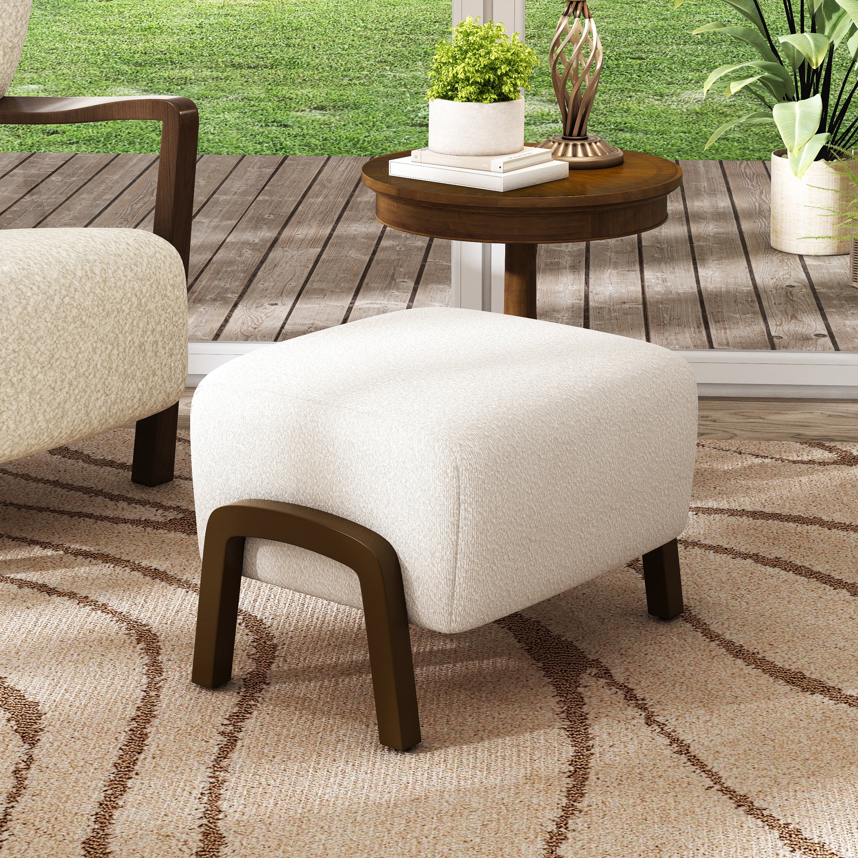 Boucle Storage Ottoman with Solid Wood Legs – Modern Upholstered Footrest & Accent Bench