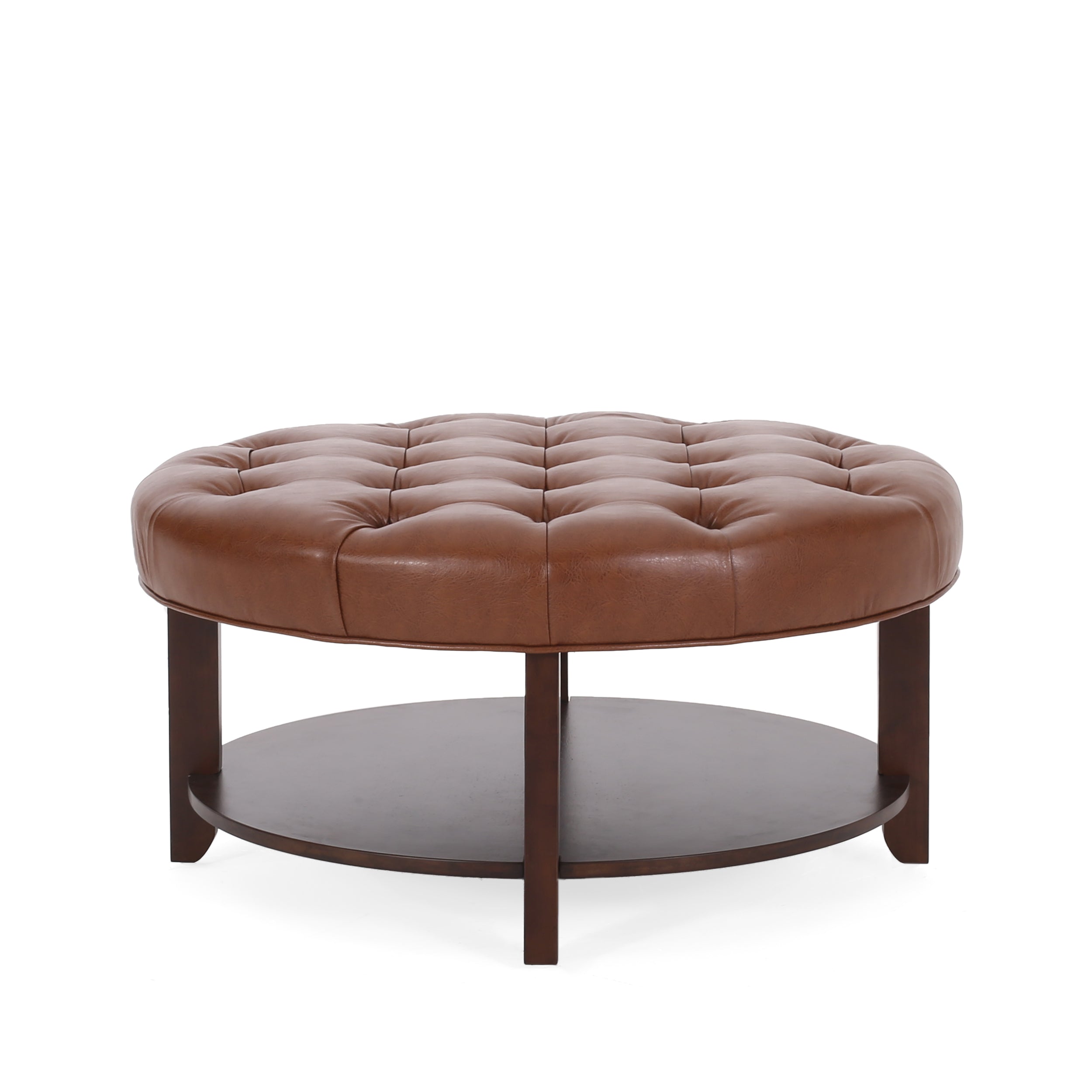 Christopher Knight Home 32" Round Ottoman with Button Tufting & Open Shelf – Modern Coffee Table